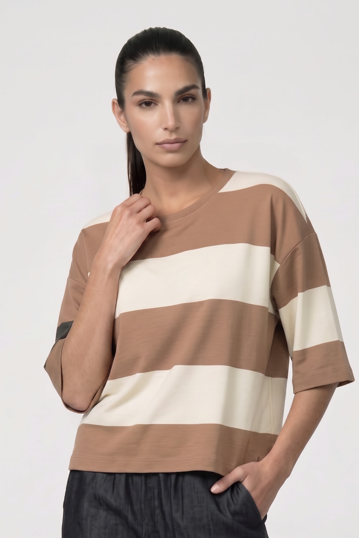 Image of Monari Sweatshirt "Sweatshirt Ringel + Colourblock", Regular fit mit Streifen