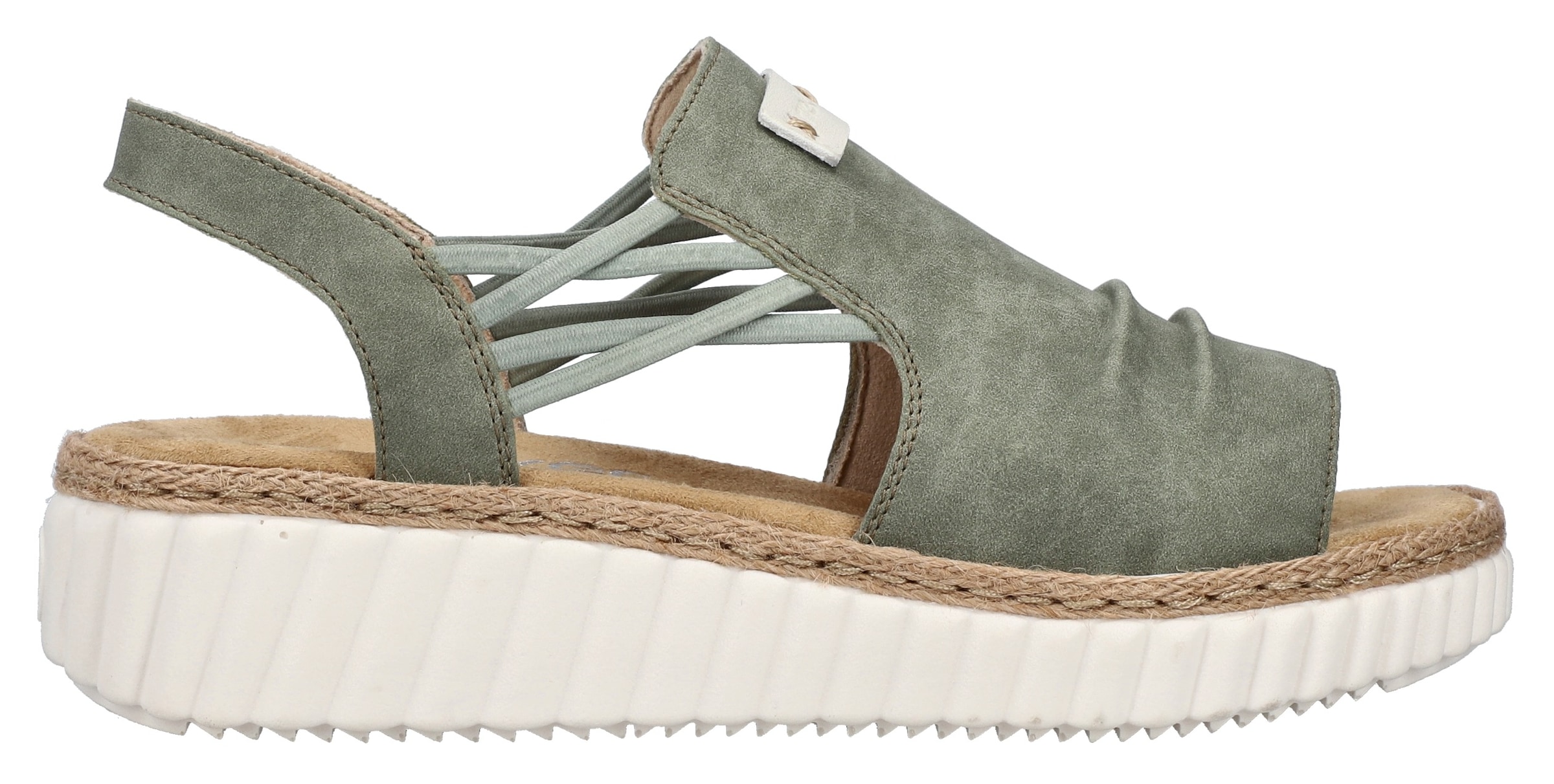 Rieker Plateausandale  , Keilsandalette, Sommerschuh mit Juterahmen an der Laufsohle