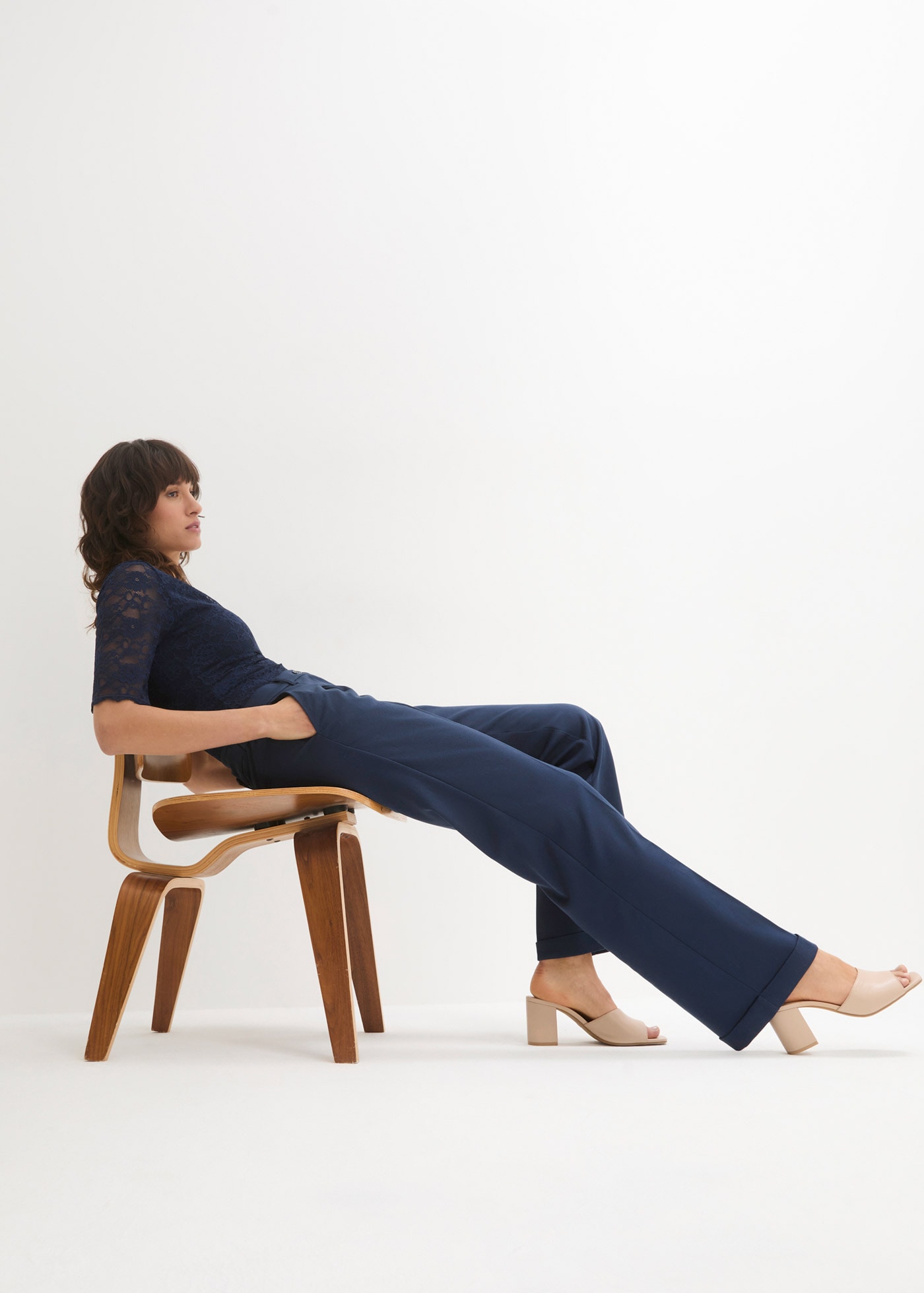 bonprix Pantalon marlène »Marlenehose«  weite Hose, mit Bügelfalte und Umschlagsaum, lockere Passform