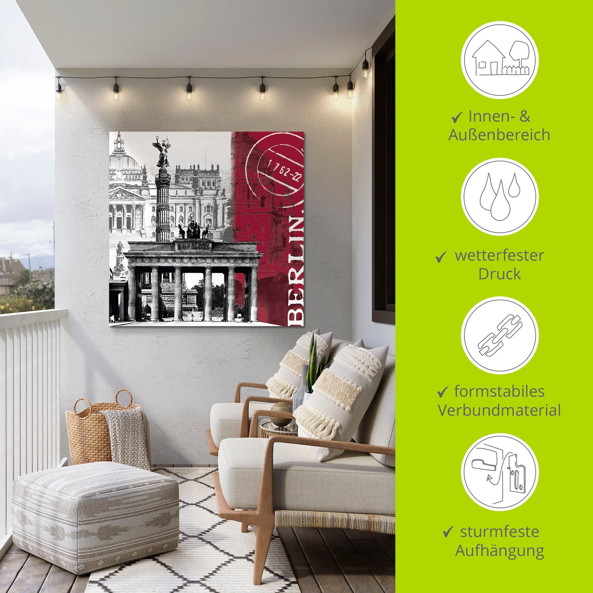 Artland Alu-Dibond-Druck »Berlin I« Gebäude 1 Stk. tlg. für Innen- und Aussenbereich geeignet, Outdoorbild