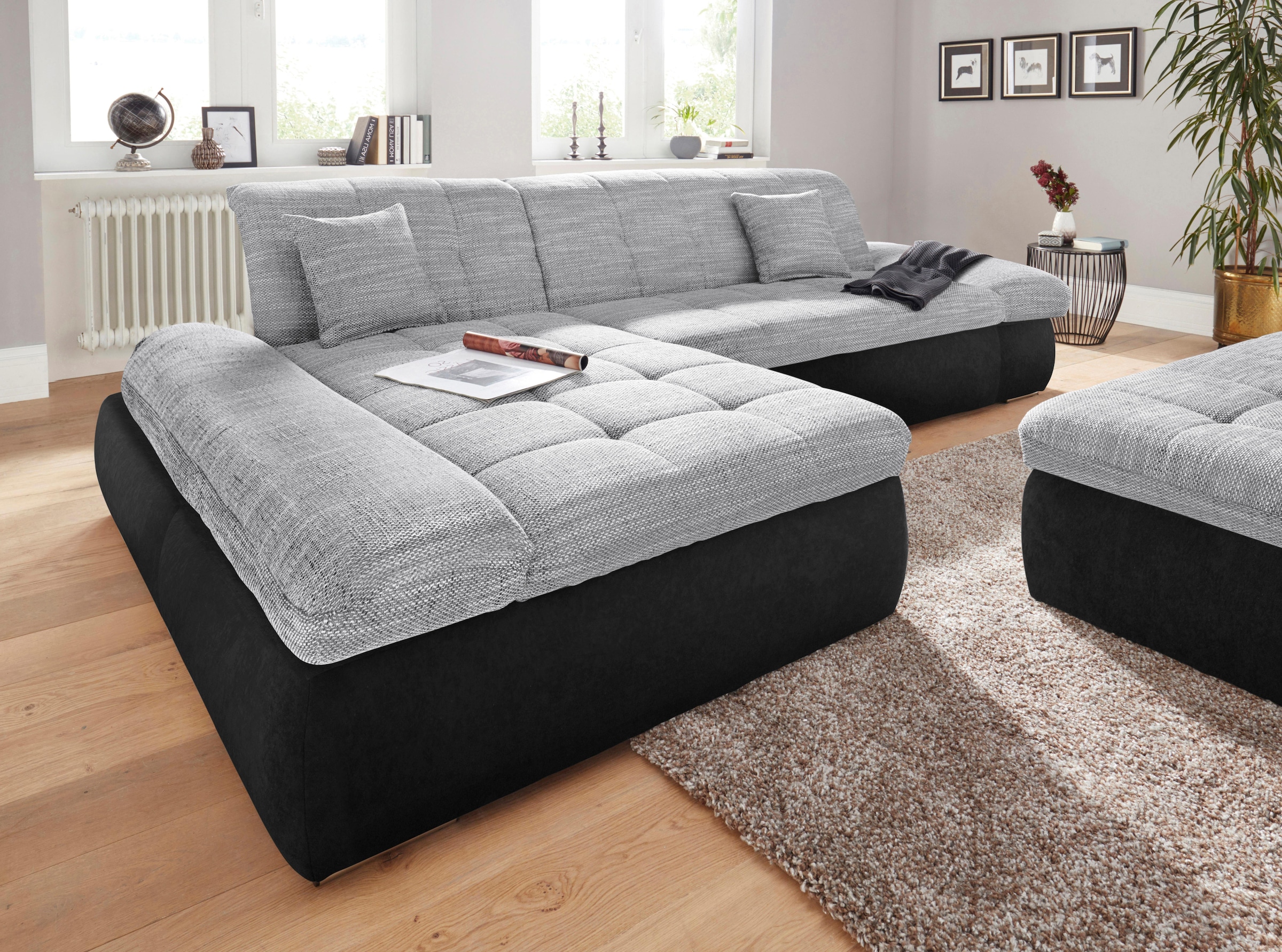 DOMO collection Ecksofa »PB Moric wahlweise mit Bettfunktion + Armteilverstellung, L-Form«, im XXL-Format, B/T/H:300/172/80 cm, feine Steppung