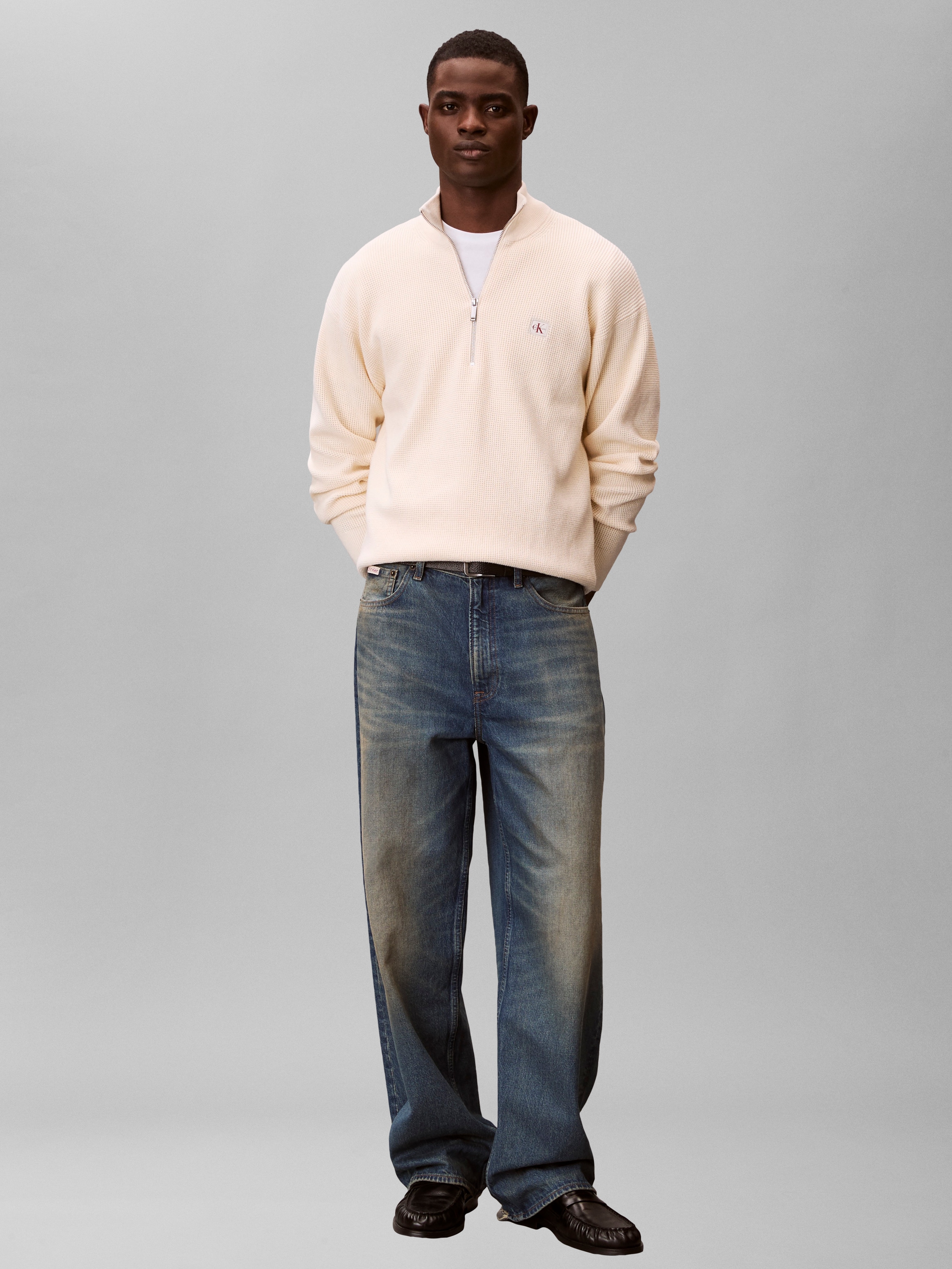 Calvin Klein Strickpullover Troyerkragen mit Reissverschluss, Regular Fit