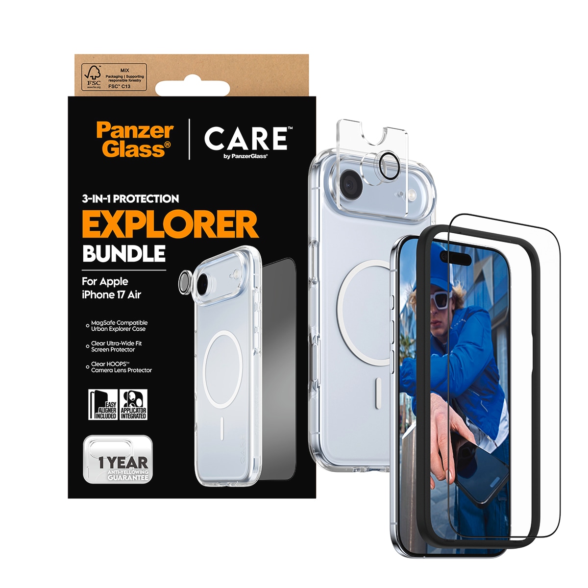 CARE by PanzerGlass Housse pour téléphone portable »3-in-1 Flagship Explorer Bundle Apple iPhone 17 Air« Backcover, Schutzhülle, Handyschutzhülle, Case, Schutzcase, stossfest