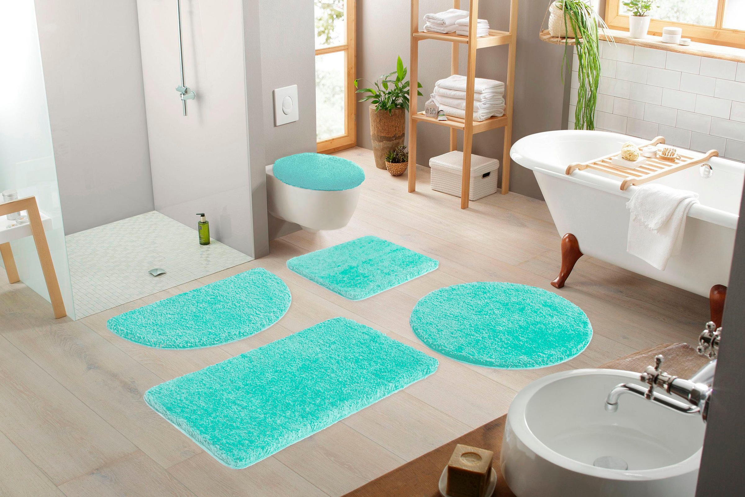 my home Badematte »Sanremo, Badvorleger, Badezimmer Teppich, sehr weich«, rutschhemmend beschichtet, fussbodenheizungsgeeignet-schnell trocknend, Badteppich, unifarben, rechteckig, rund & als 3-tlg. Set erhältlich