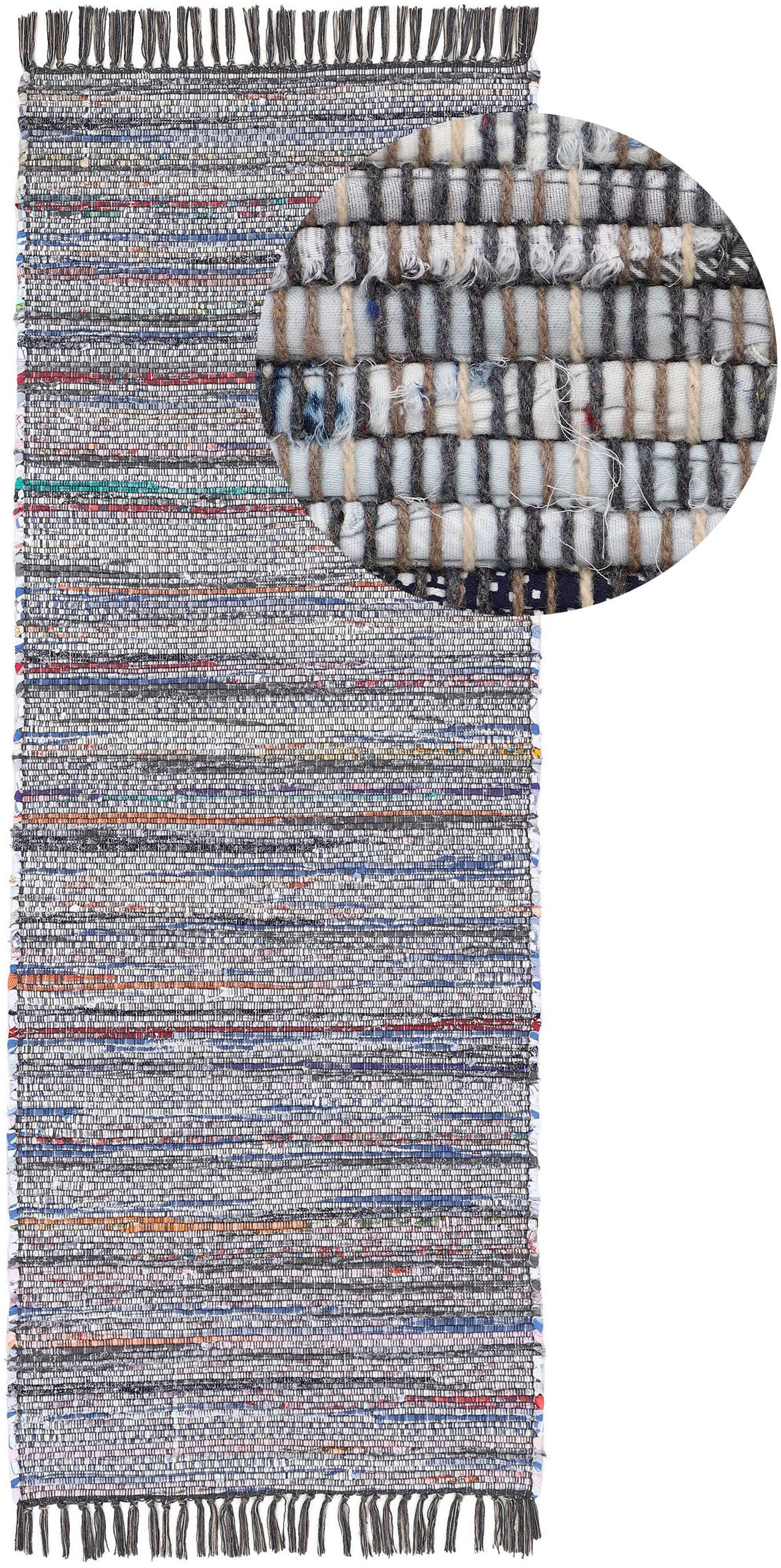 carpetfine Teppich »Kelim Chindi, Wendeteppich«, rechteckig, 6 mm Höhe, handgewebt, Fleckerlteppich mit Fransen, auch vielen in Läufergrössen