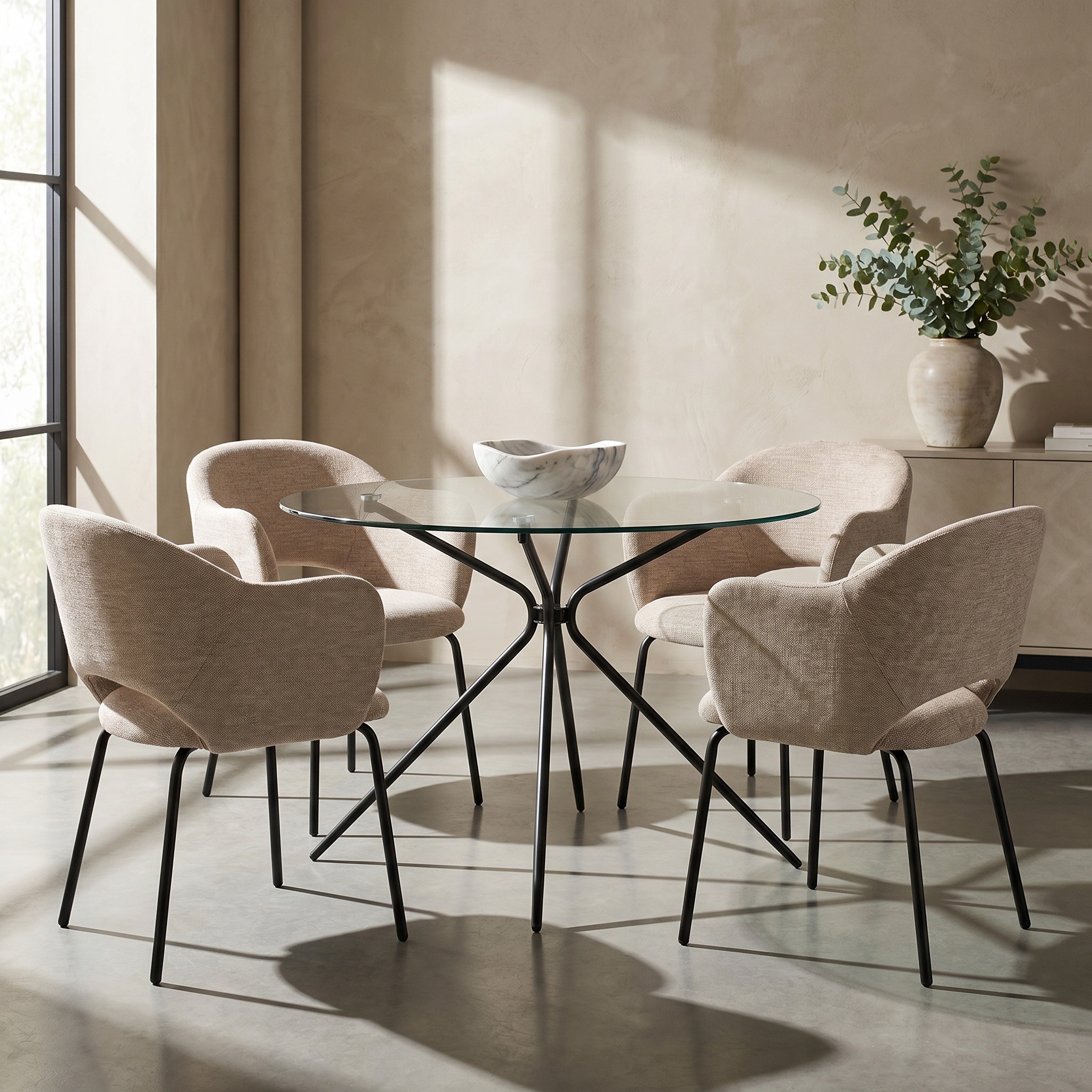 GOODproduct Glastisch »Silvi« Esstisch, Glastisch, Küchentisch,  rund, Ø 110 cm, schwarzes Metallgestell
