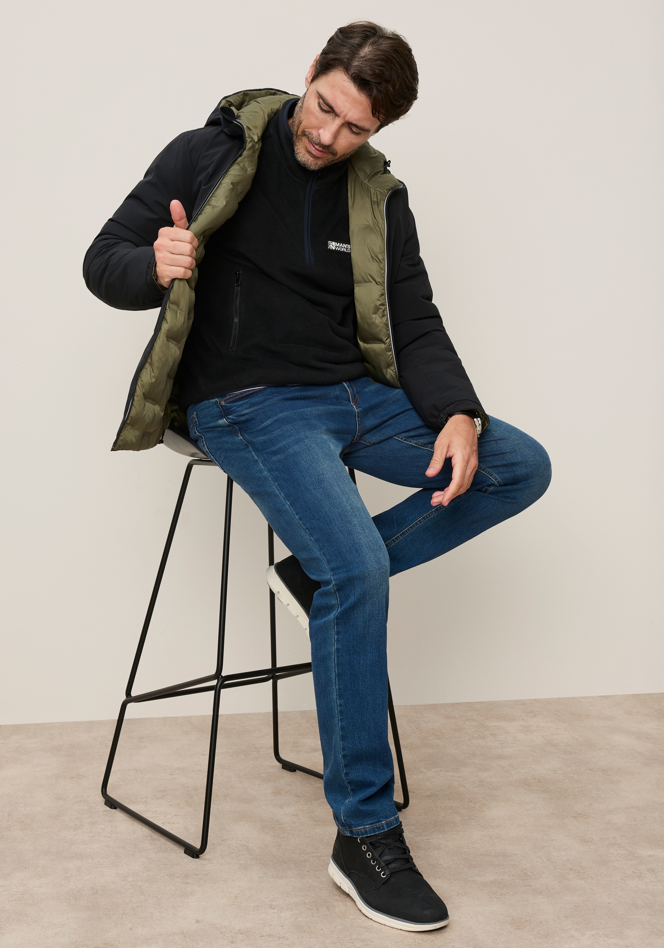 Man's World Veste réversible avec capuche veste 2-en-1 à porter des deux côtés, une face matelassée