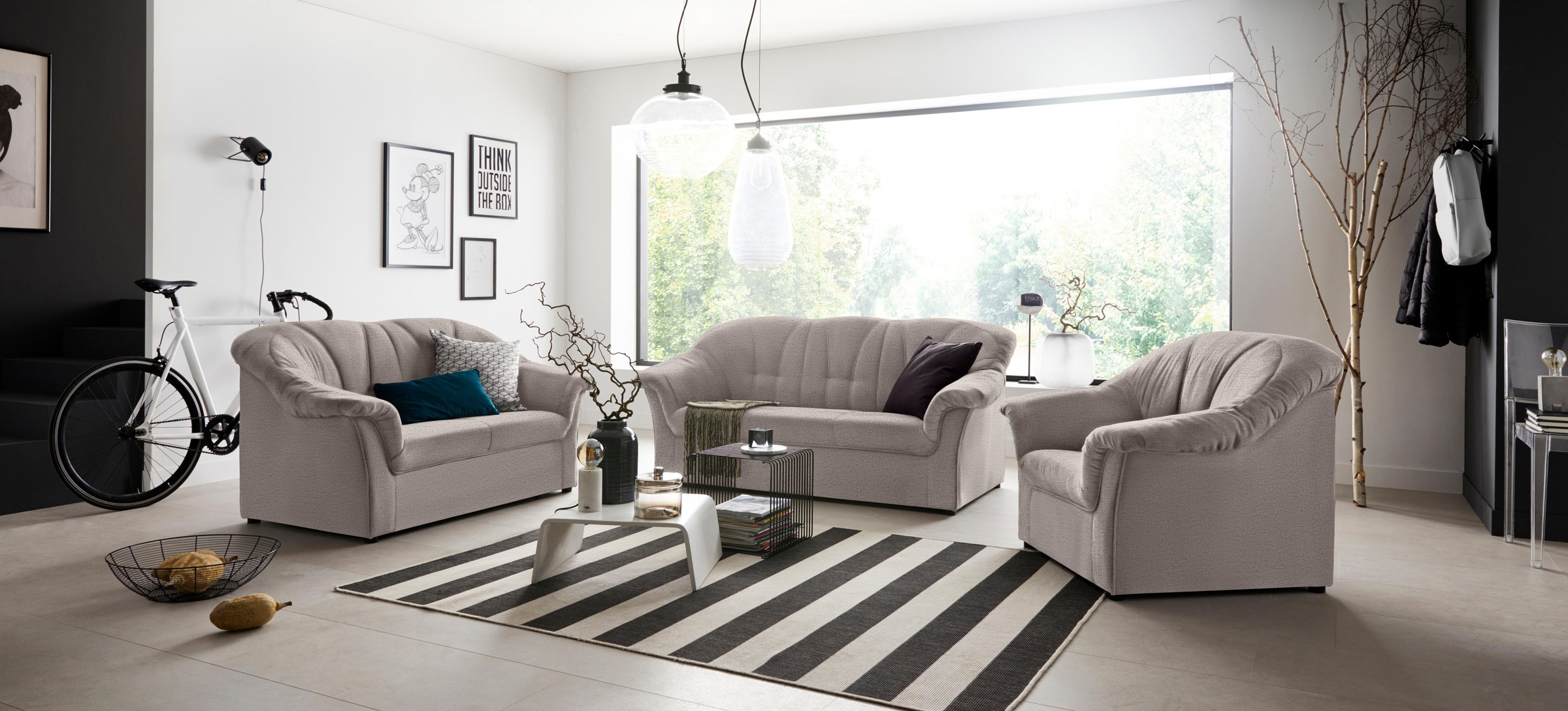 DOMO collection 3-Sitzer »Pegnitz für kleine Räume, Breite 185cm« zeitlos, elegante Armlehnen, komfortabel