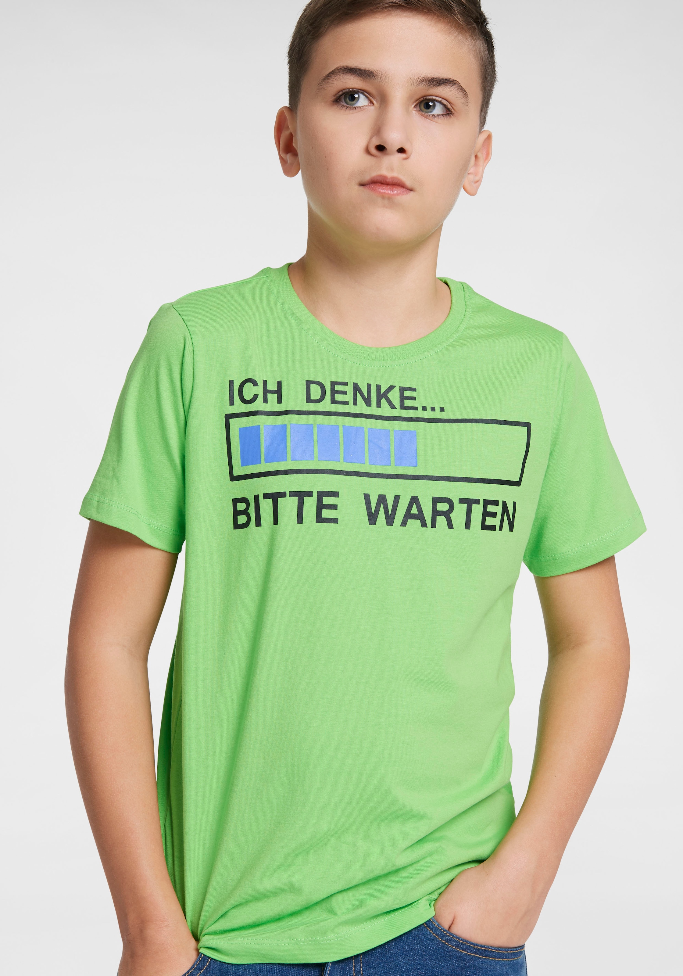 ✌ KIDSWORLD T-Shirt Spruch DENKE...BITTE WARTEN«, ligne Acheter »ICH en