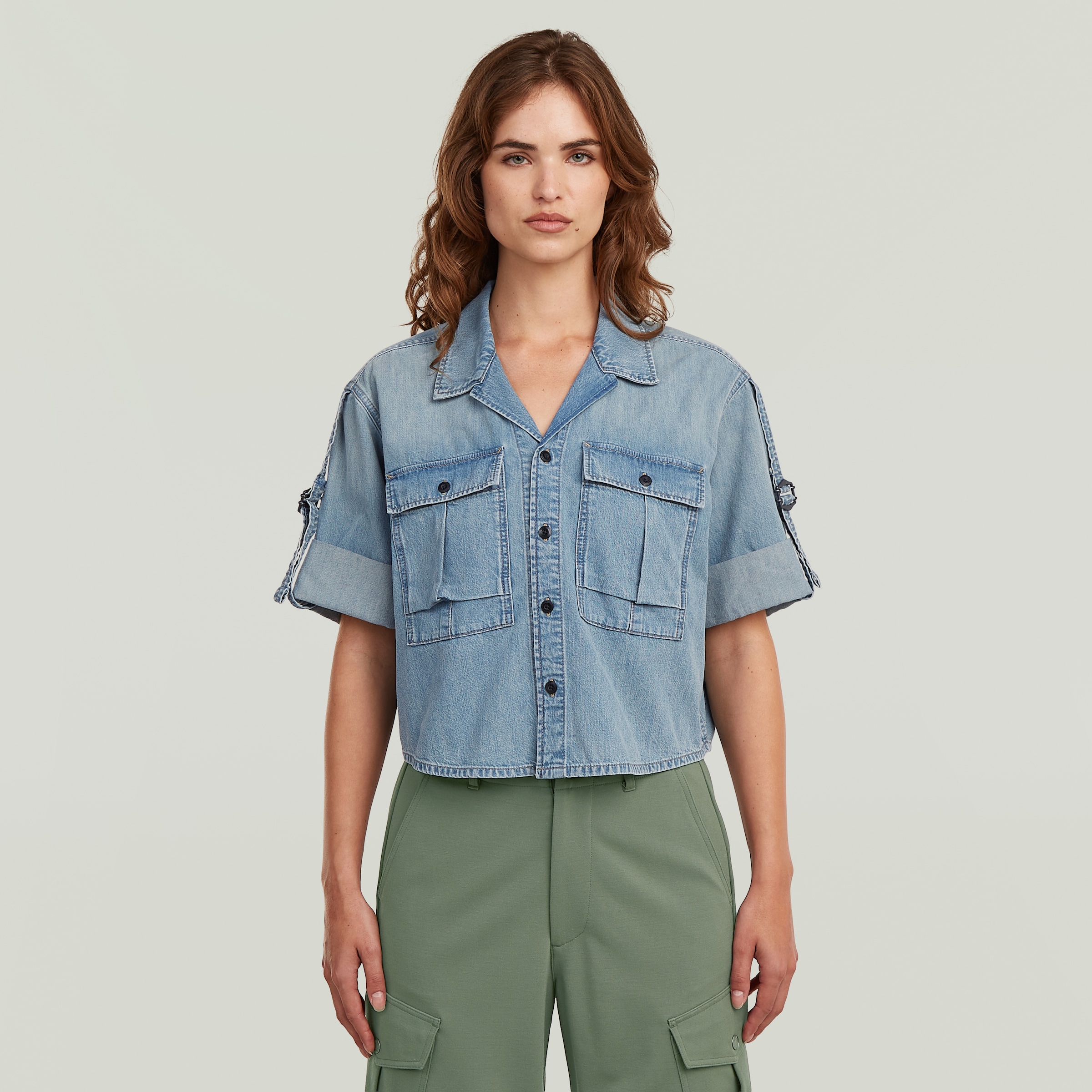 Image of G-STAR Hemdbluse "Boxy Relaxed Shirt ss wmn" mit gekrempelten Ärmeln, Reverskragen