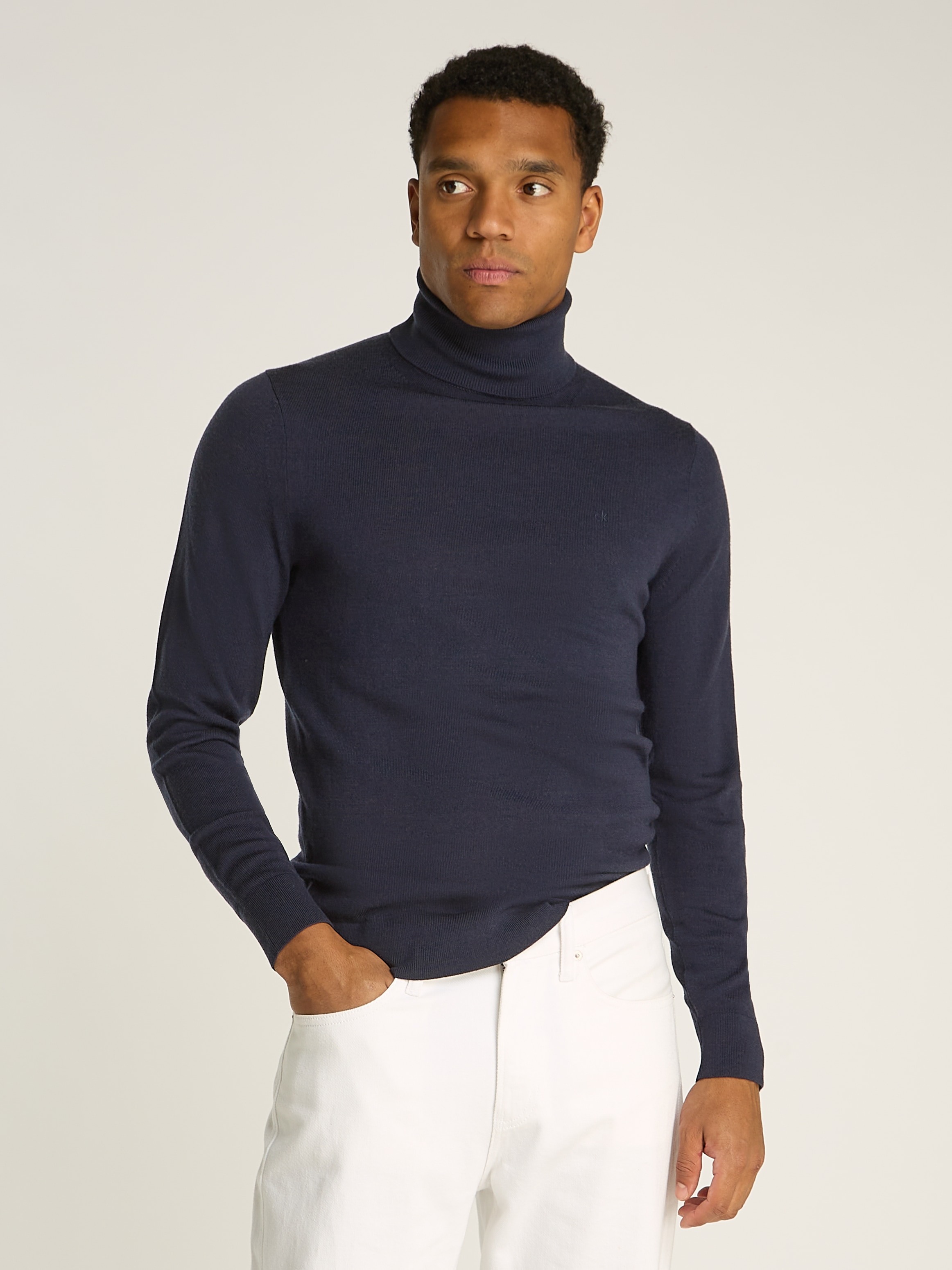 Calvin Klein Rollkragenpullover »SUPERIOR WOOL TURTLE NECK«, mit Logostickerei