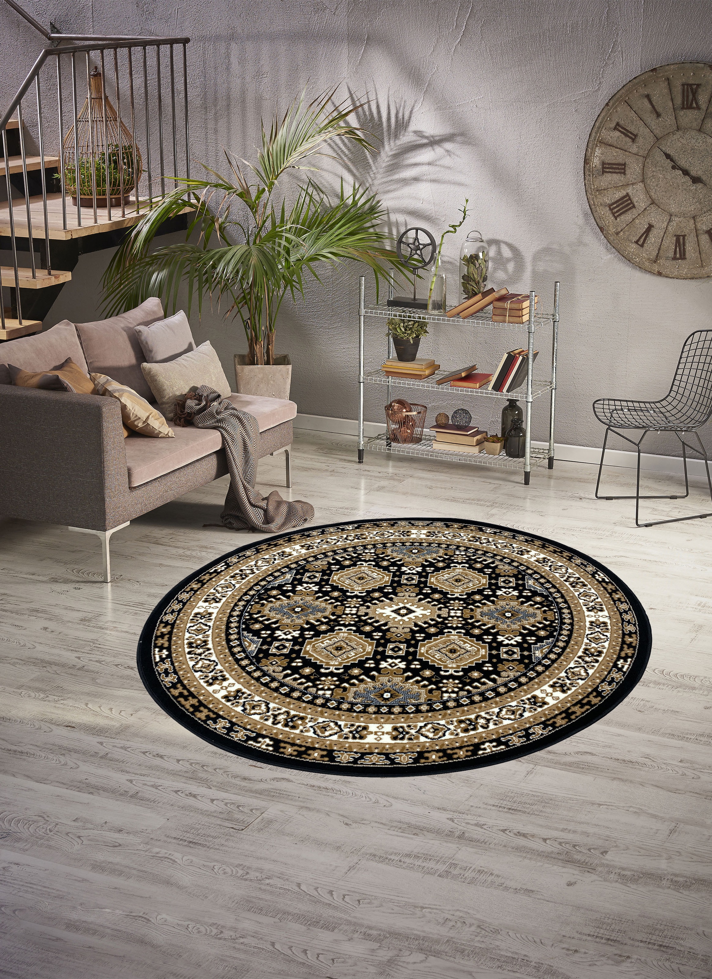 OTTO home Teppich "Diantha" rund 7 mm Höhe Orient-Optik, Teppich mit Bordüre, Kurzflor, elegant, weich