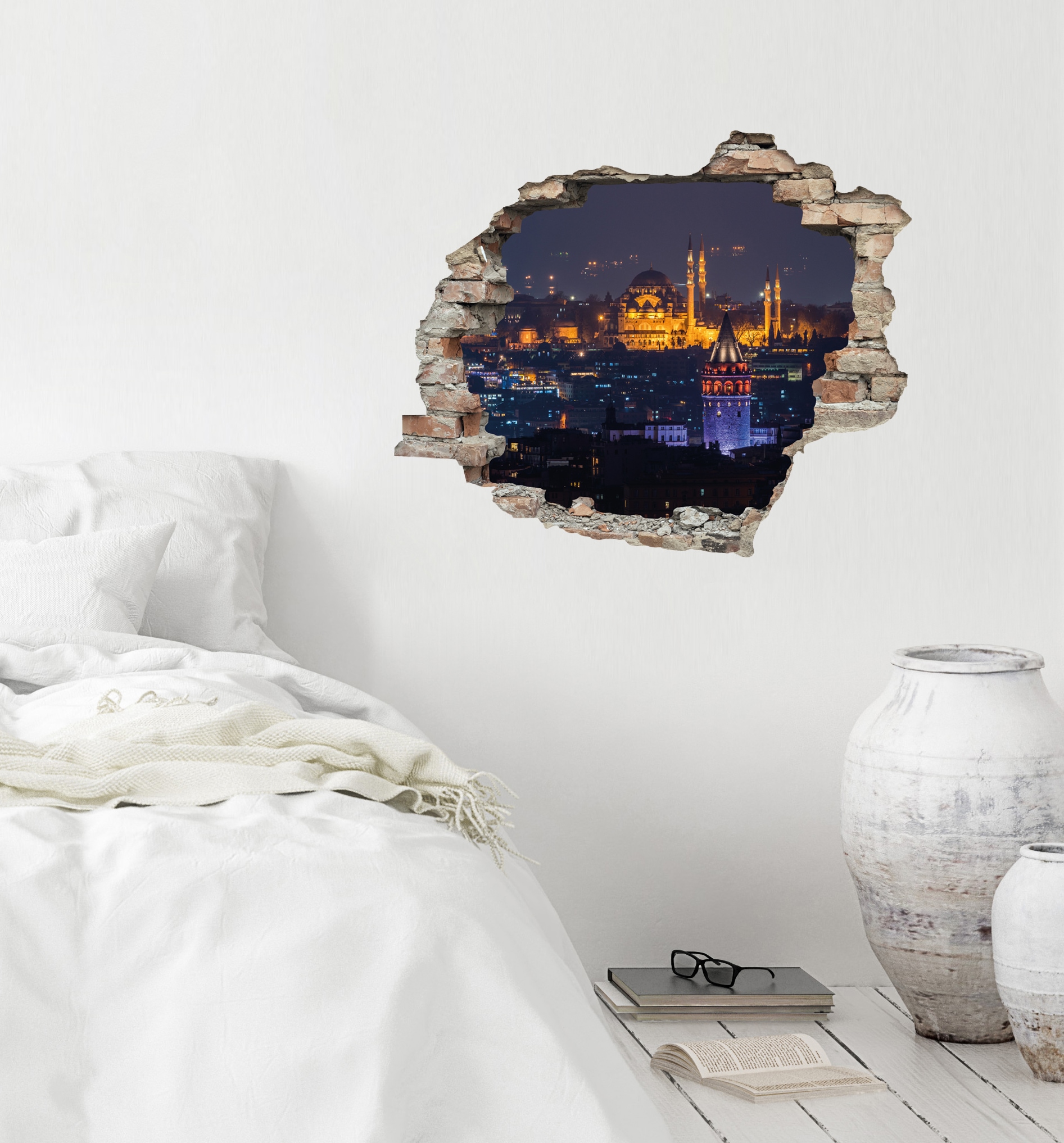 queence Wandtattoo »Stadt bei Nacht«, (1 St.), Wandsticker, Wandbild, selbstklebend, 3D, Wanddurchbruch
