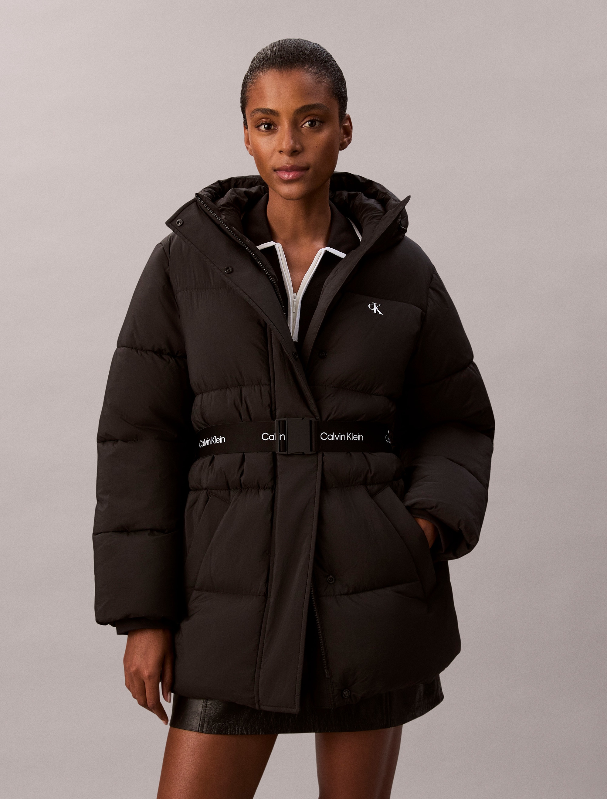 Image of Calvin Klein Jeans Steppjacke "BELTED MIDWEIGHT PUFFER" mit Kapuze Mit Rundhalsausschnitt, regular fit