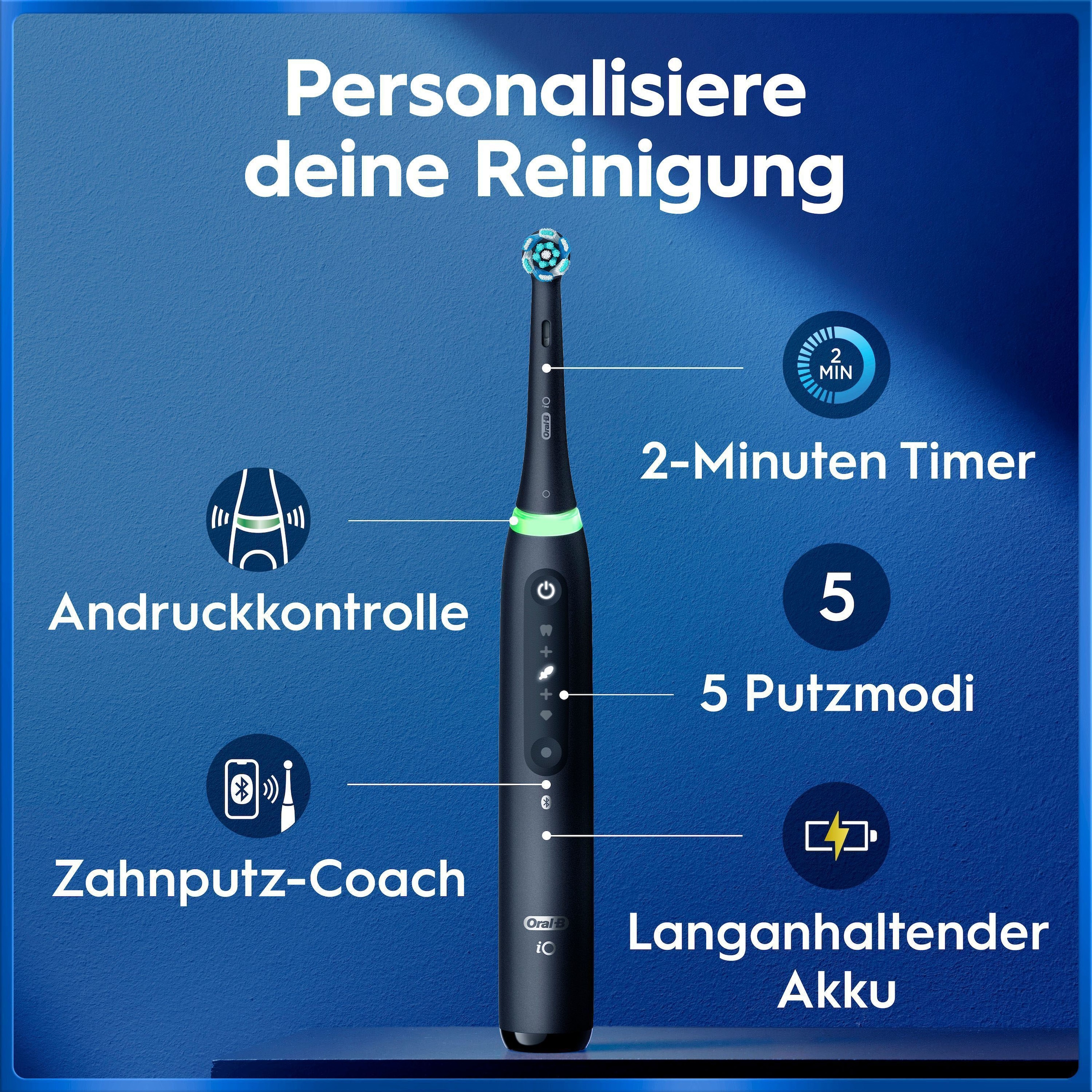 Oral-B Brosse à dents électrique »Oral-B iO Series 5« 1 cuis Aufsteckbürsten Batterie longue durée | Étui de voyage | Support pour brosse interchangeable