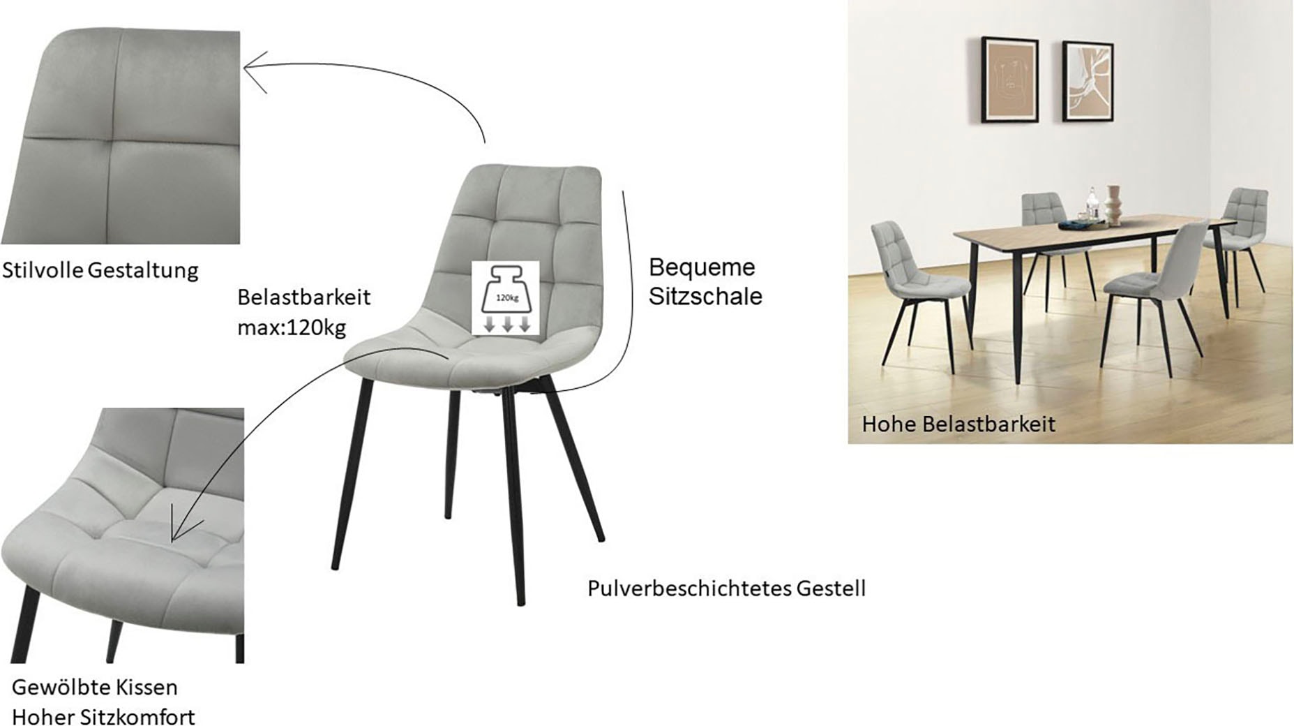 INOSIGN Esszimmerstuhl »Arhus, TOPSELLER!«, (Set), 2 St., Samtvelours, Küchenstuhl mit weichem Samtvelours Bezug, pflegeleichtes Material