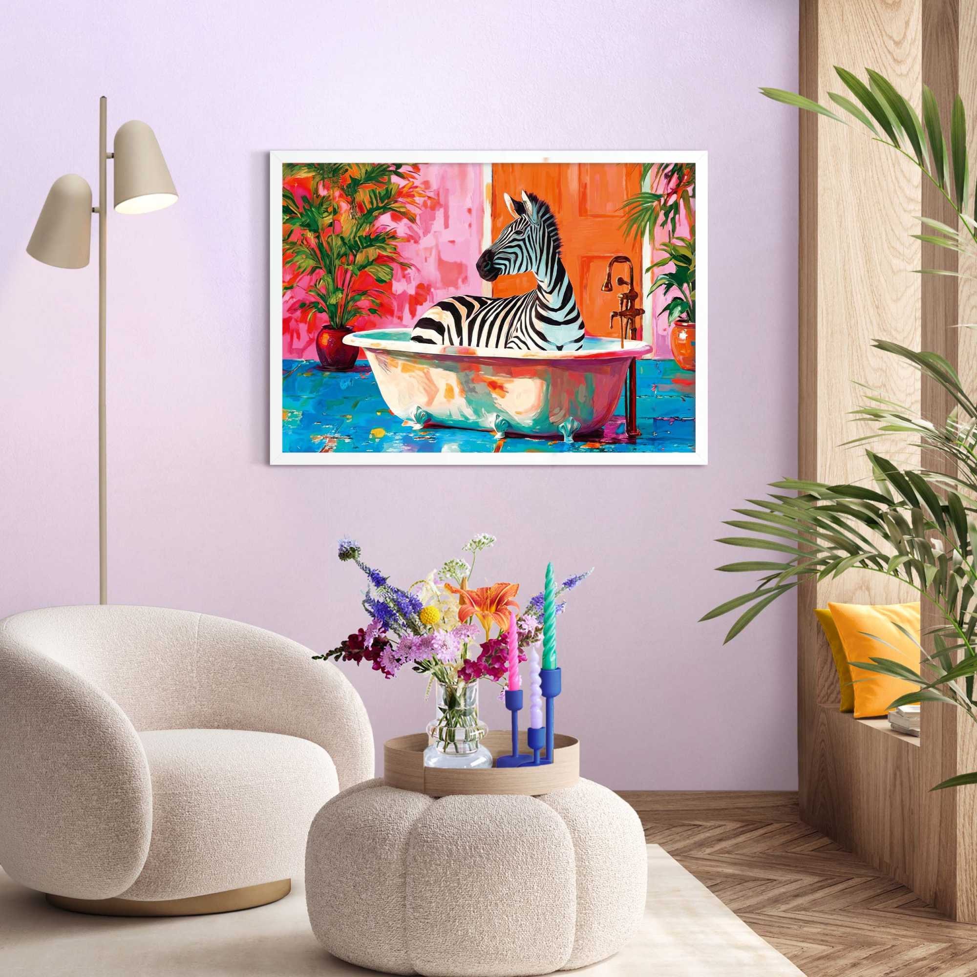 Image of Reinders Bild mit Rahmen "Zebra im Bad" Tiere 1 Stk. tlg. Hobbyraum - Mehrfarbig - MDF - Tiere - 70x50 cm