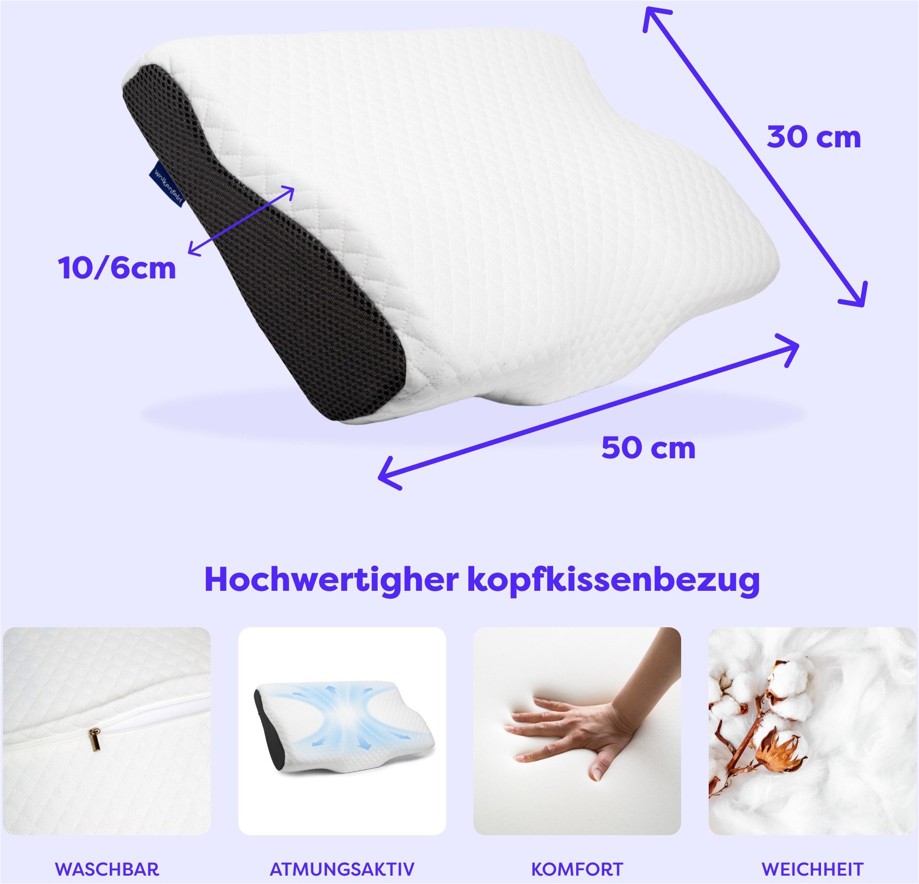 Wolkenfeld Nackenrolle »Arnold-Nackenkissen« Memory Foam Nackenkopfkissen – für Seiten-, Rücken- & Bauchschläfer