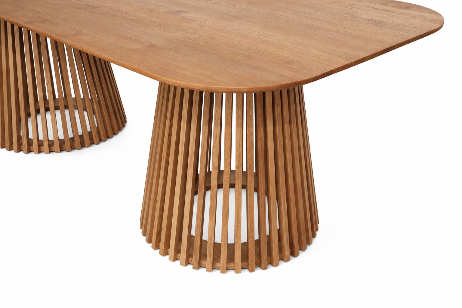 GOODproduct Esstisch »»TIVOLI« Speisetisch, Küchentisch, Wohntisch, Esszimmertisch« Wildeiche Natur/Smoke, abgerundet, Doppel-Konus-Lamellenfuss