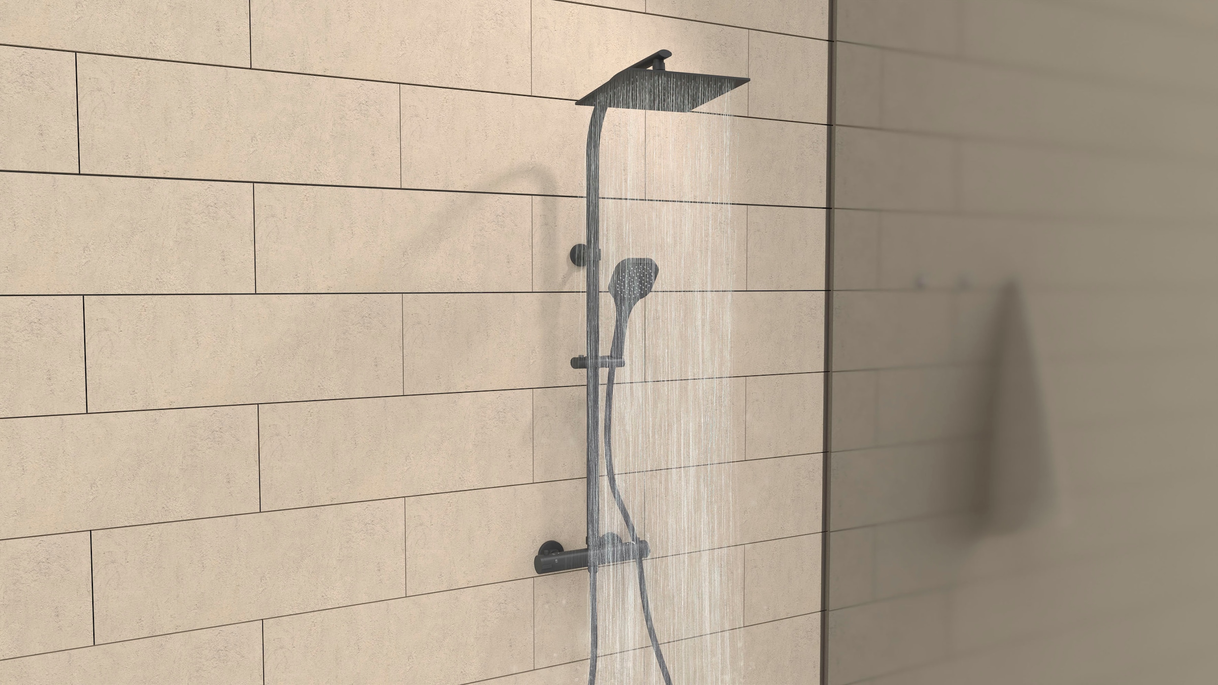 Image of welltime Duschsystem "Turin" eckiges Überkopfbrauseset mit Thermostat, Kopfbrause mit Regendusche