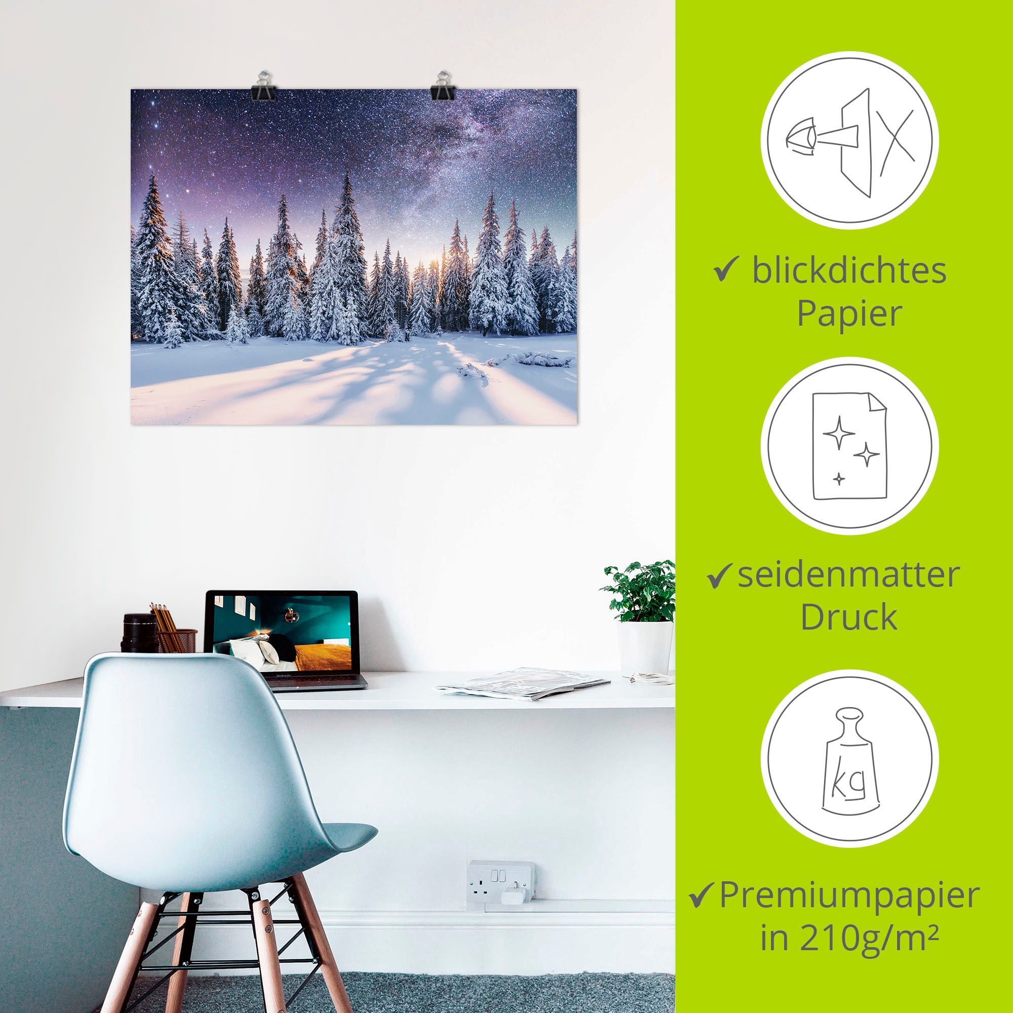Artland Wandbild »Tannenwald im Schnee vorm Sternenhimmel«, Berge & Alpenbilder, (1 St.), als Alubild, Outdoorbild, Leinwandbild, Poster in verschied. Grössen