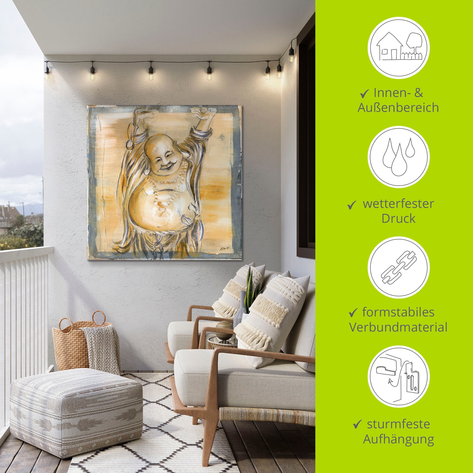 Artland Wandbild »Fröhlicher Buddha II«, Religion, (1 St.), als Alubild, Outdoorbild, Leinwandbild, Poster, Wandaufkleber