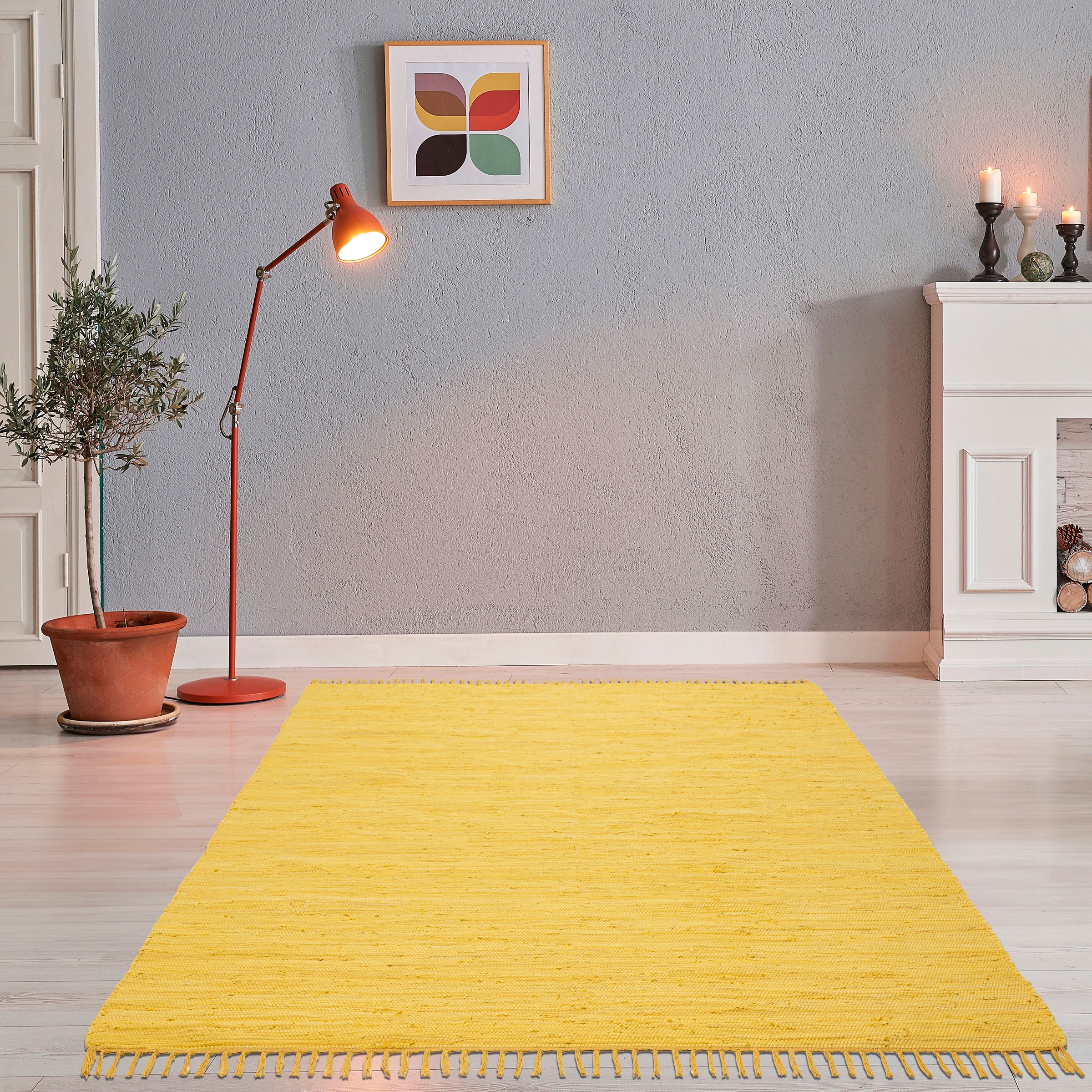 THEKO Teppich »Happy Cotton«, rechteckig, 5 mm Höhe, Handweb Teppich, Flachgewebe, reine Baumwolle, handgewebt, mit Fransen