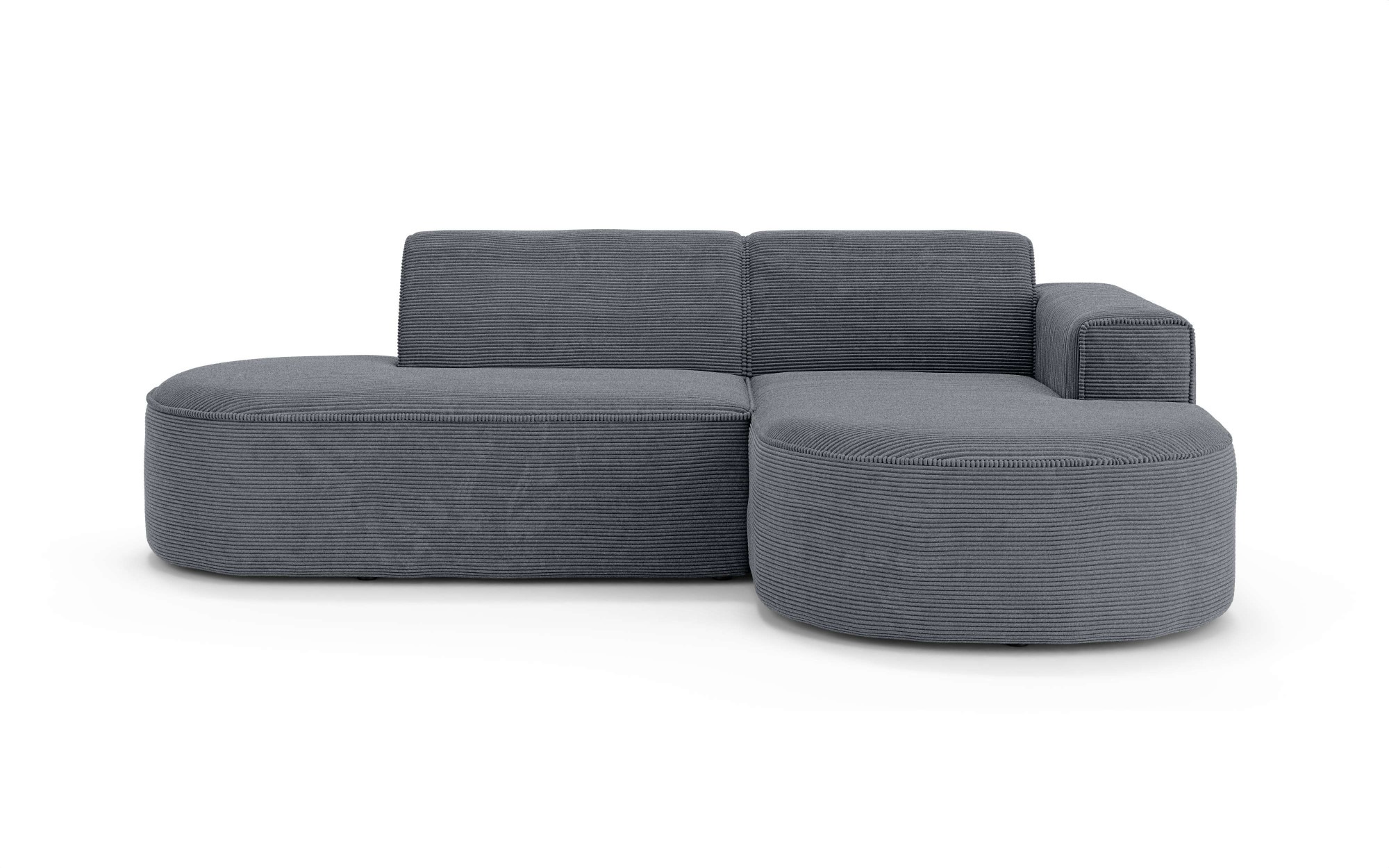 GOODproduct Canapé d'angle »ADELLA XL Design-Sofa mit Recamiere rechts/links, 263/159/76 cm« L-Form XL mit Wellenunterfederung, runde Form, auch in Cord