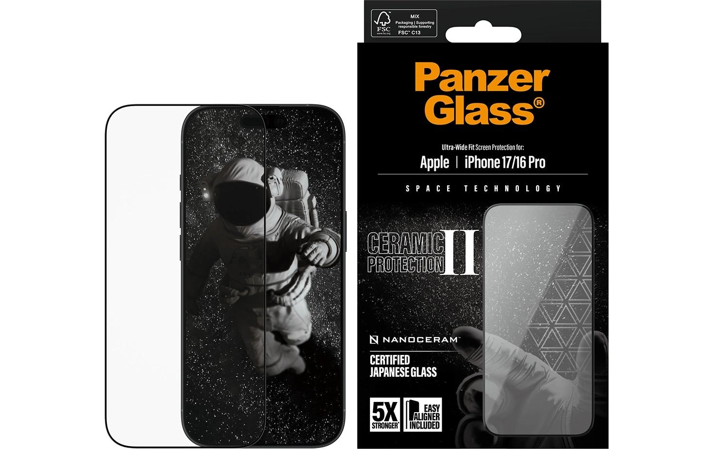 PanzerGlass Film de protection d'écran »Ceramic II Ultra-Wide Fit Screen Protector« für Apple iPhone 17;Apple iPhone 16 Pro Displayschutzfolie, Schutzfolie, Bildschirmschutz, kratz- & stossfest