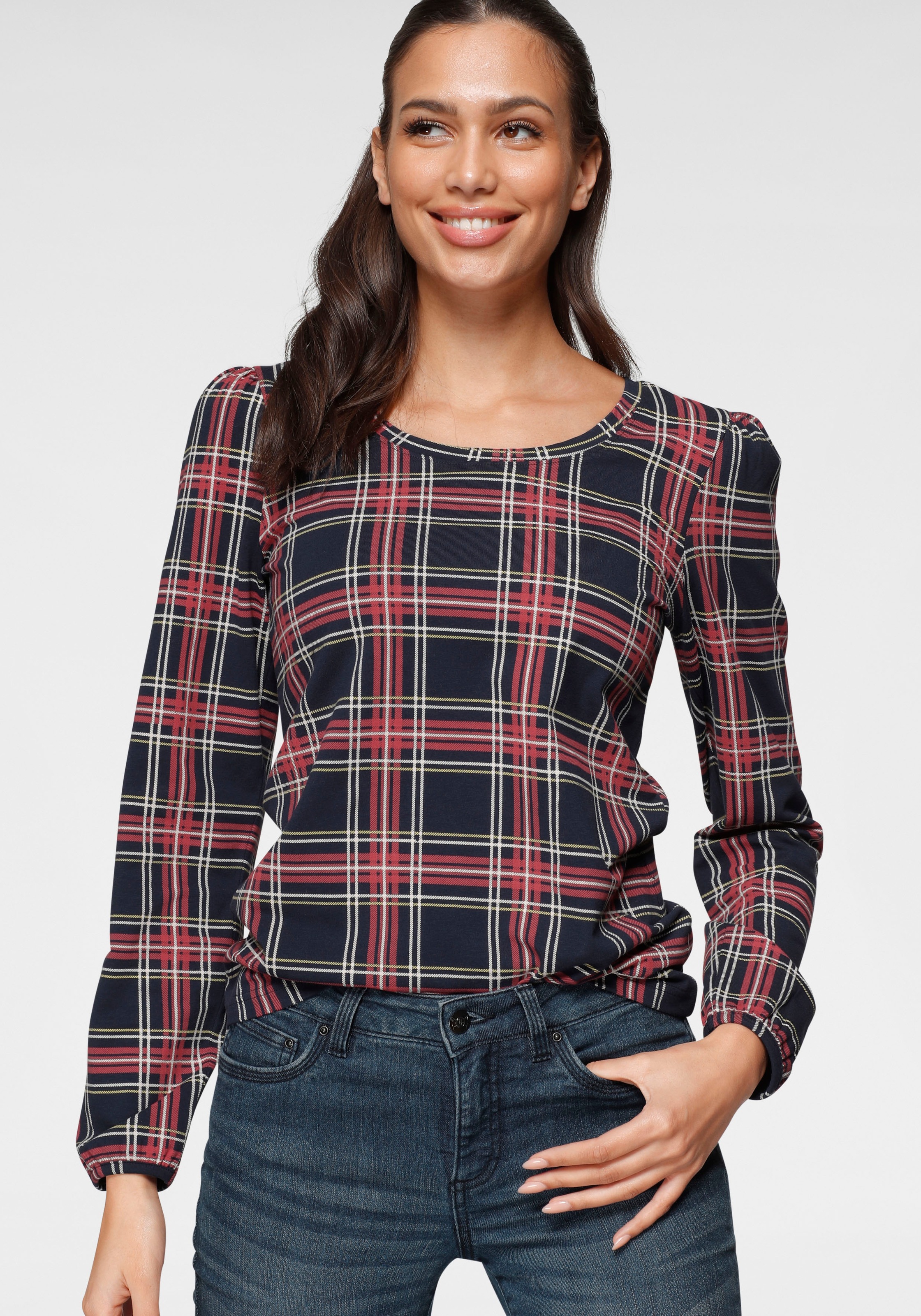 Image of TOM TAILOR Polo Team Langarmshirt, mit modischen Allover-Prints und gerafftem Ärmel bei Ackermann Versand Schweiz