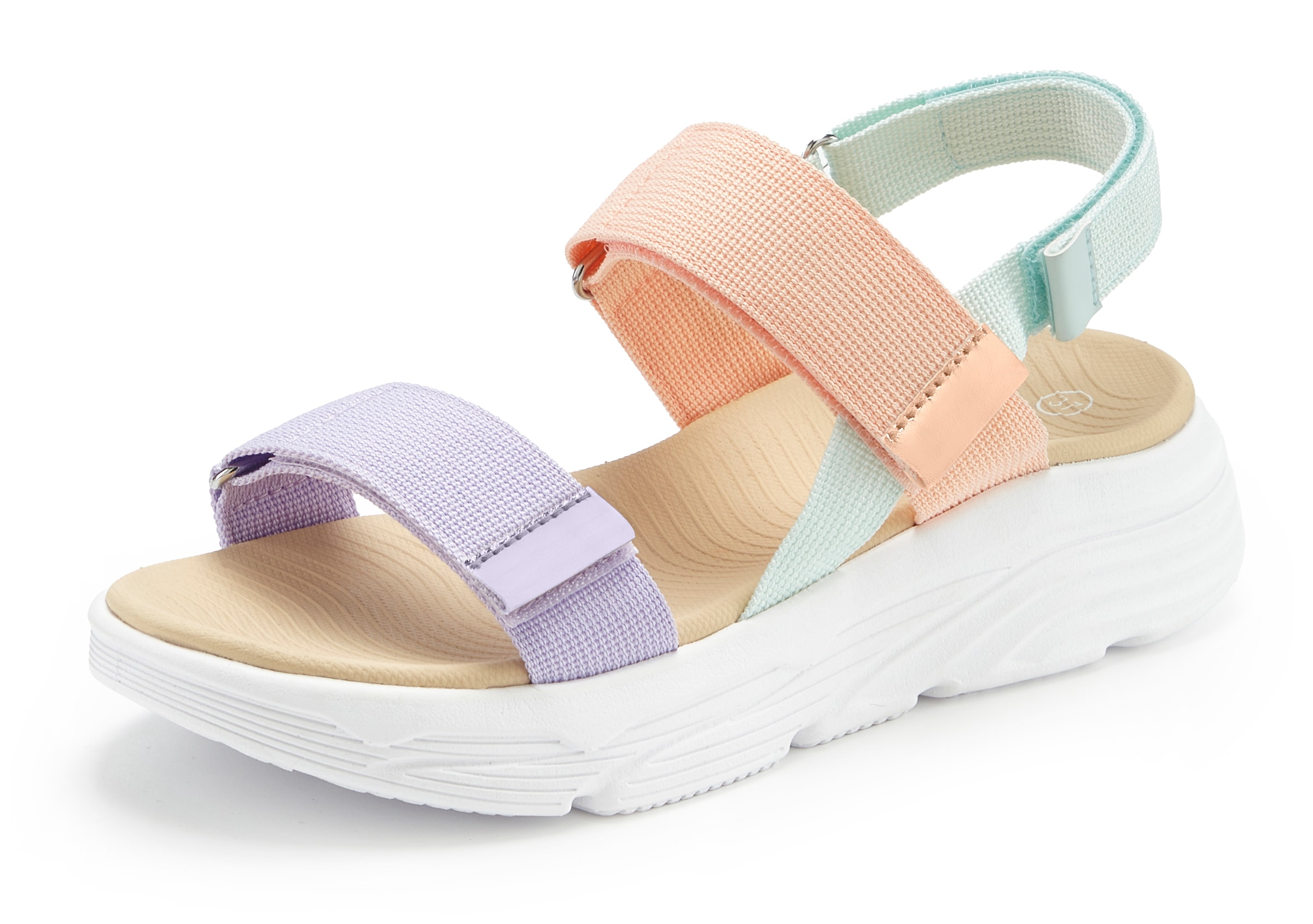 Vivance Sandale »Sandalette, Pantolette, Sommerschuhe, Riemchensandale«  mit bunten Riemchen und Klettverschluss VEGAN
