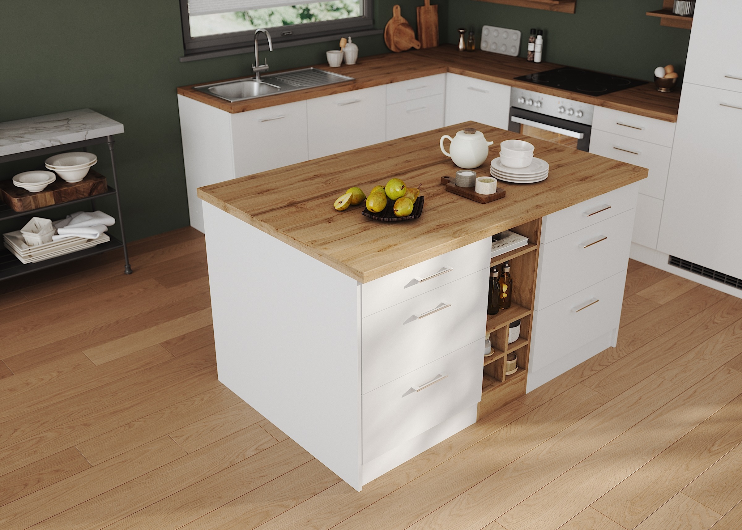 KOCHSTATION Ilot de cuisine »KS-Milan« dimensions 153/100 cm, beaucoup d’espace de rangement, lieu central : cuisine