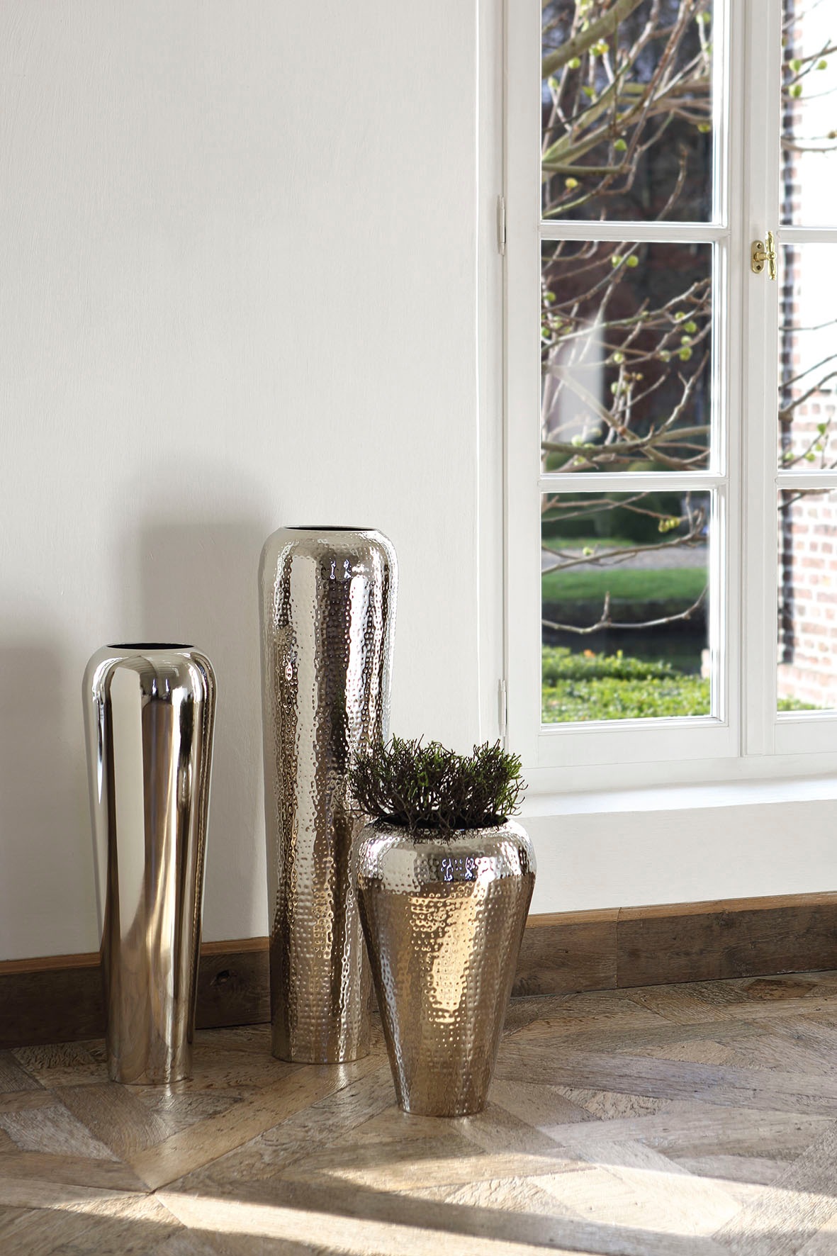 Fink Dekovase "TUTZI, mit gehämmerter Struktur" Vase aus Metall, vernickelt, Bodenvase