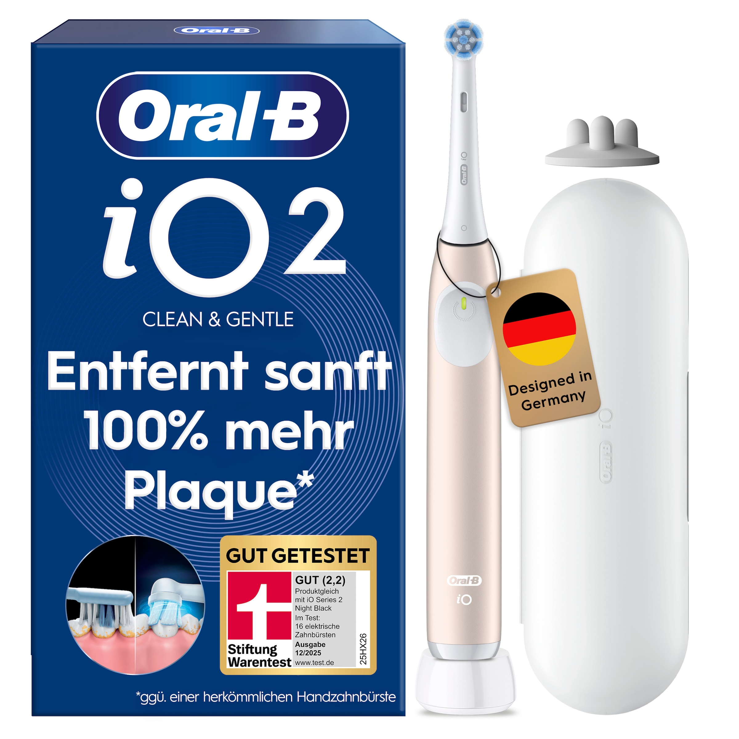 Image of Oral-B Elektrische Zahnbürste "iO Series 2" 1 Stk. Aufsteckbürsten für die sanfte Reinigung, Reise-Etui, Aufsteckbürstenhalter