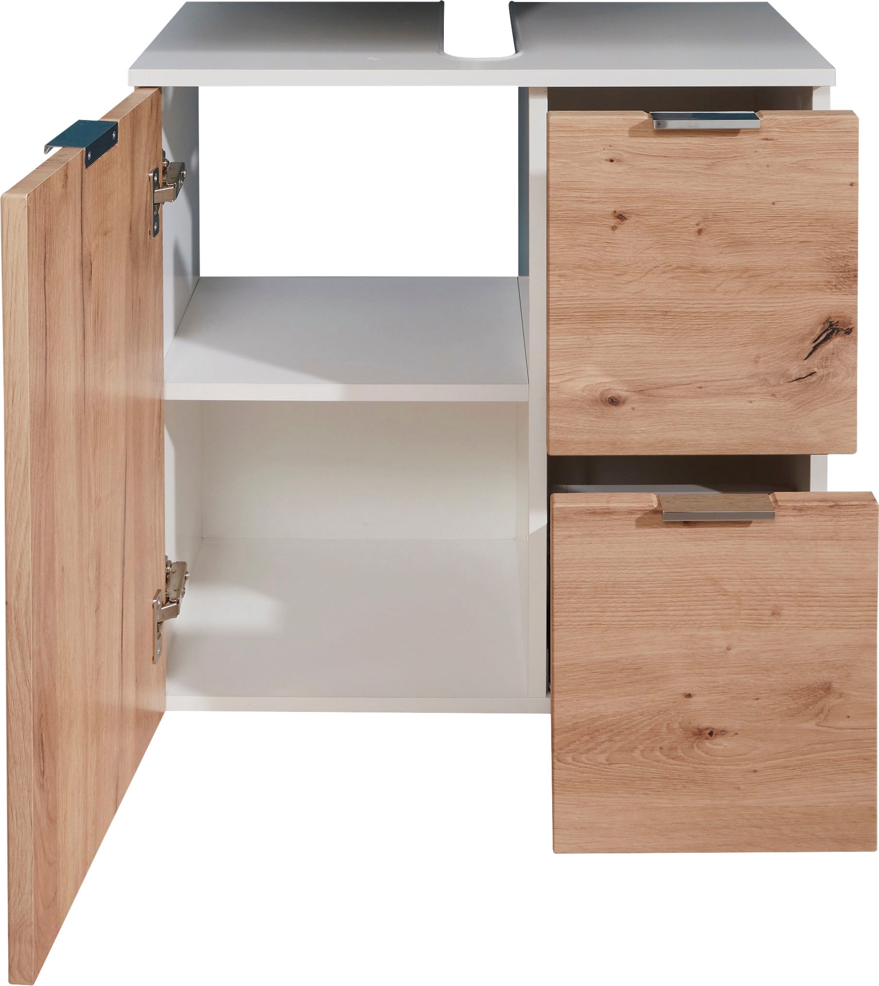 trendteam Waschbeckenunterschrank »Concept One«, Waschtisch mit 2 Fächern und 2 Schubladen in Weiss/Echtholzoptik