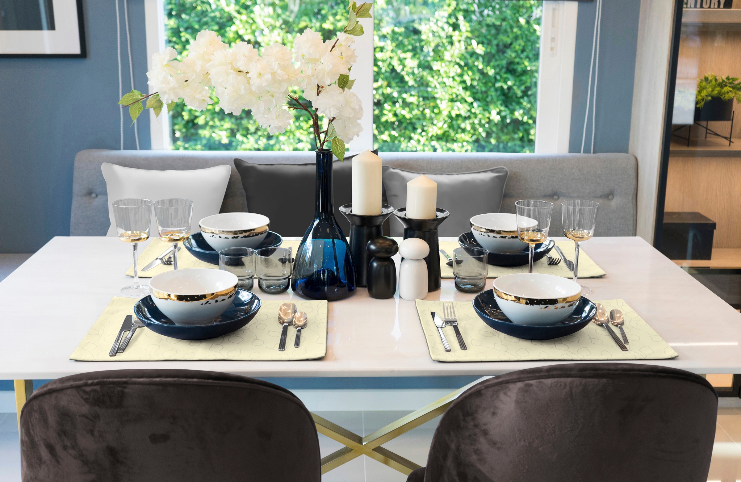 Wirth Platzset "Westport" Made in Germany, Jacquard Dekostoff, Blatt-Design, Pflegeleicht
