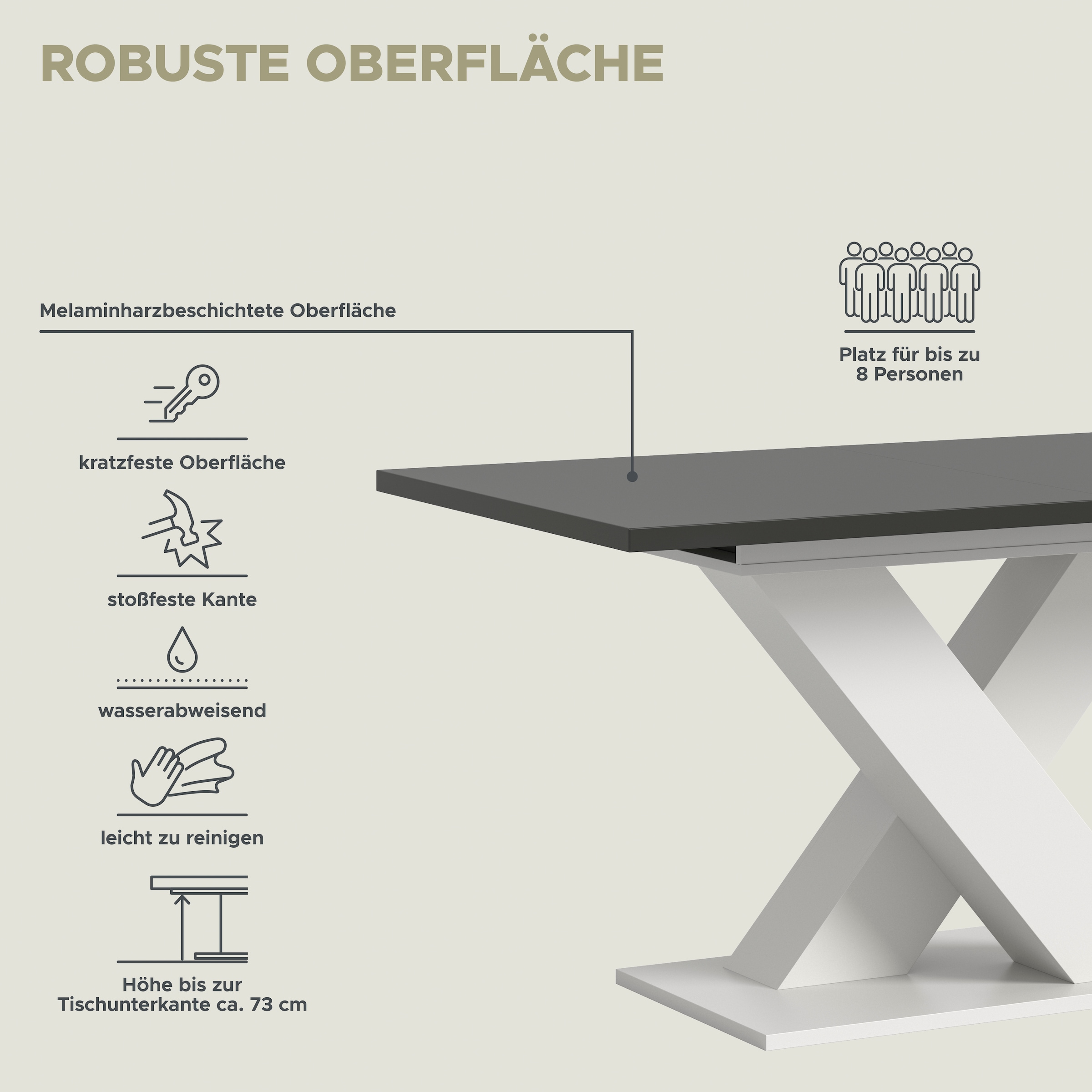 Home affaire Esstisch »Motus, ausziehbar 150 -190 cm, inklusive 40 cm Einlegeplatte« Set, 1 Stk. tlg. X-Gestell mit Bodenplatte, Tisch, Küchentisch, Esszimmer, Küche