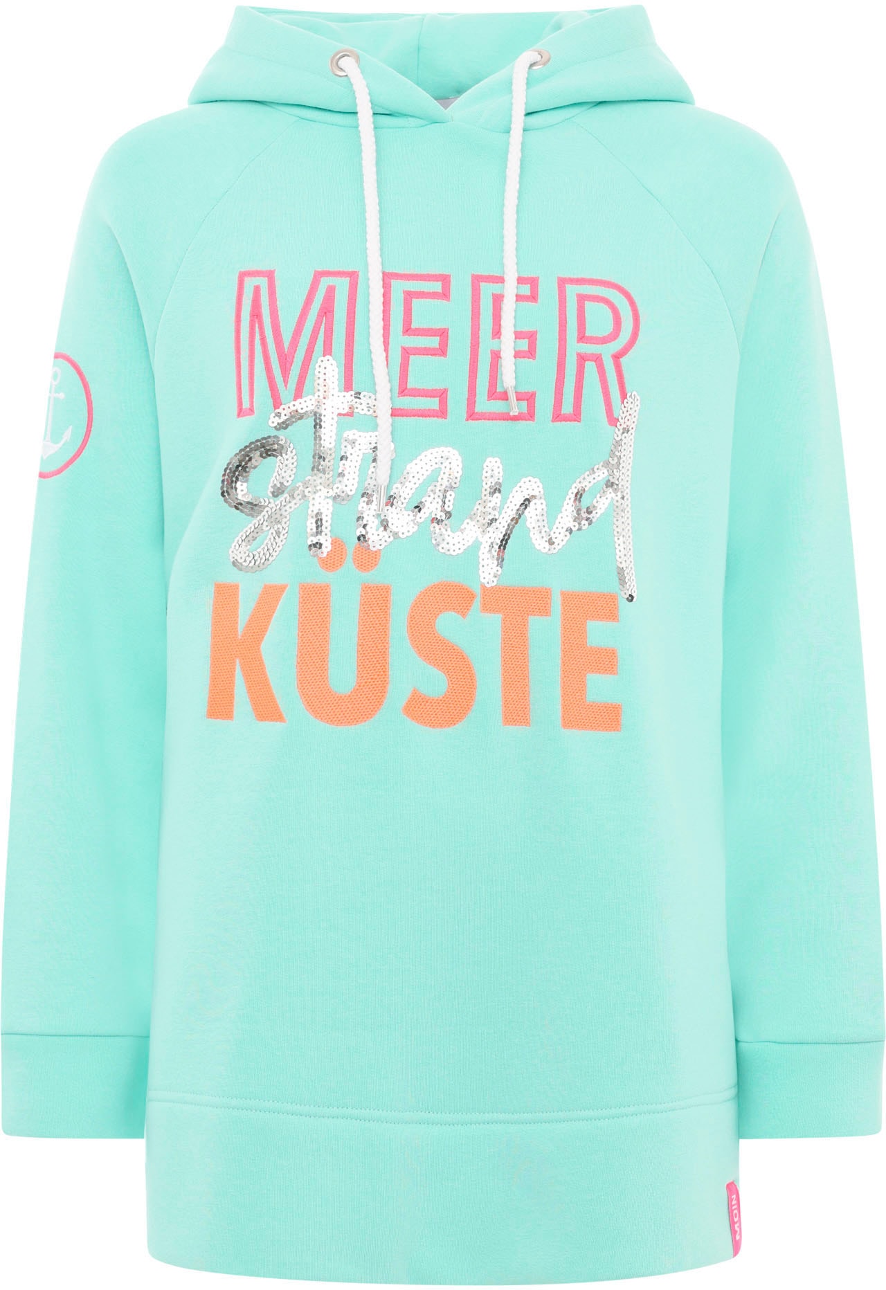 Zwillingsherz Hoodie »Meer Strand Küste«, mit Kapuze, Pailletten-Schriftzug und aufgesticktem Anker-Motiv
