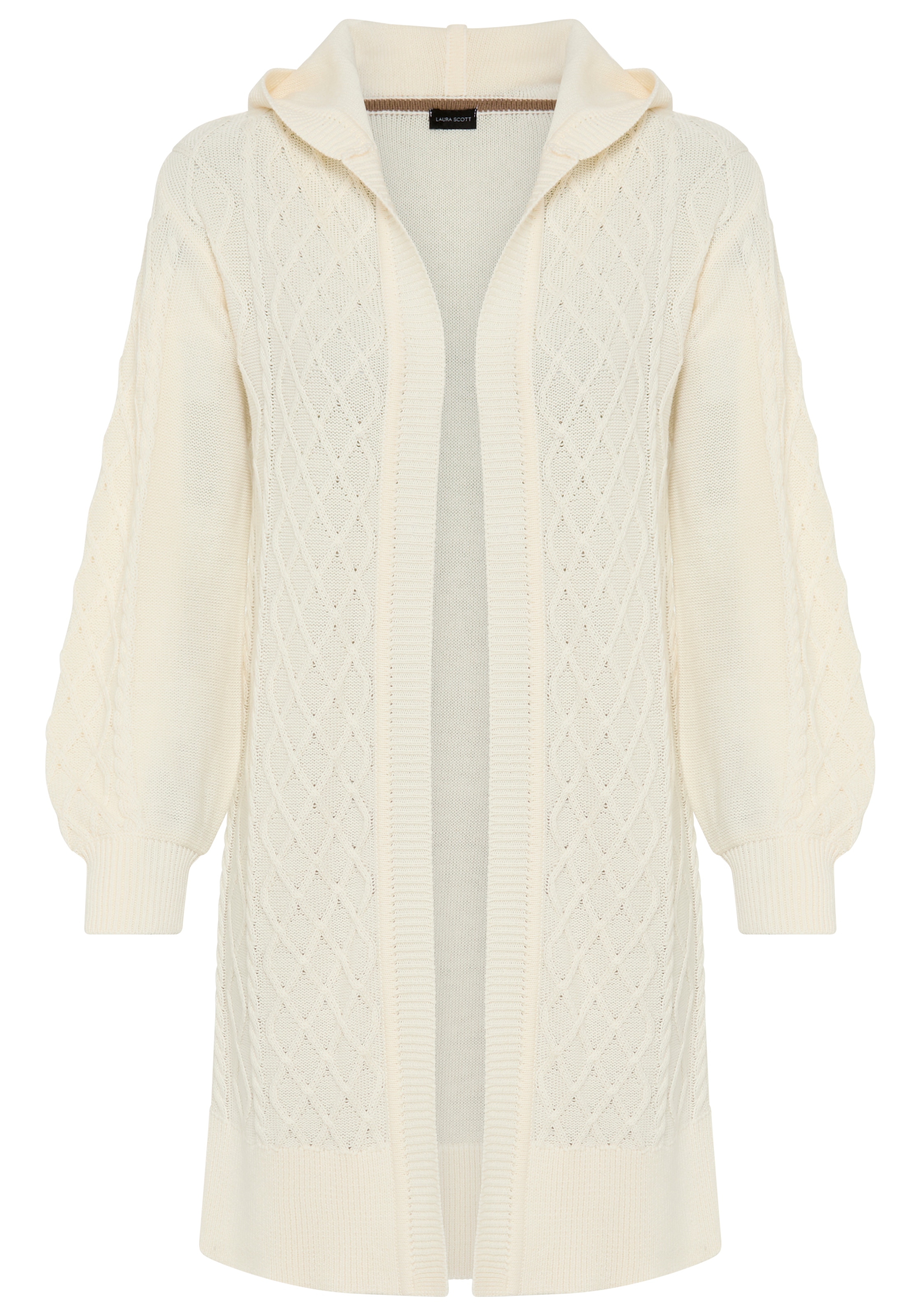 Laura Scott Longstrickjacke Übergangsstrick mit Kapuze und Zopfstrick - NEUE KOLLEKTION