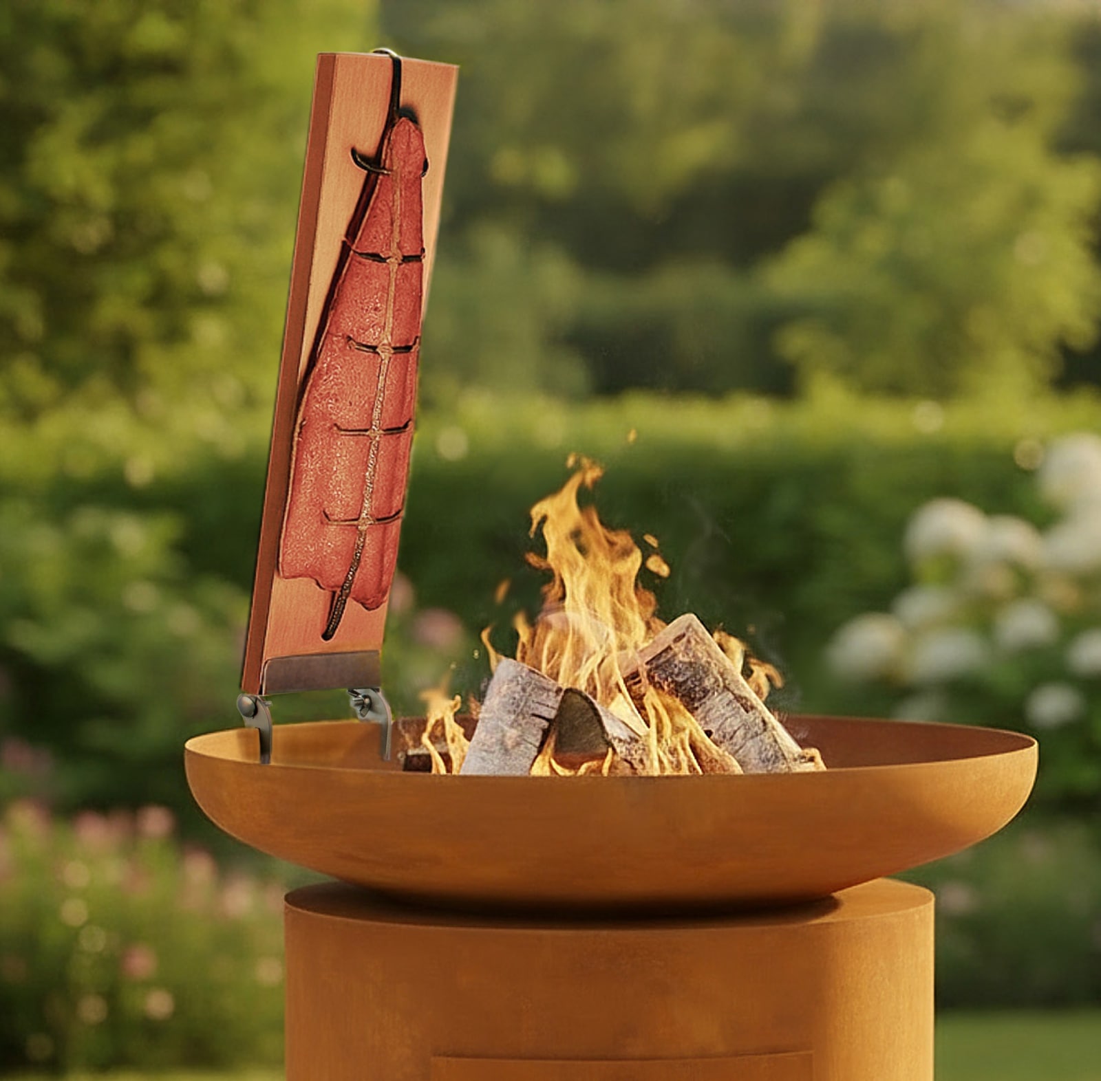 Buschbeck Grillguthalter »Flammlachsbrett-Set« Edelstahl | Massivholz 2 Buchenbretter, 1 Halter, 1 Spange, 