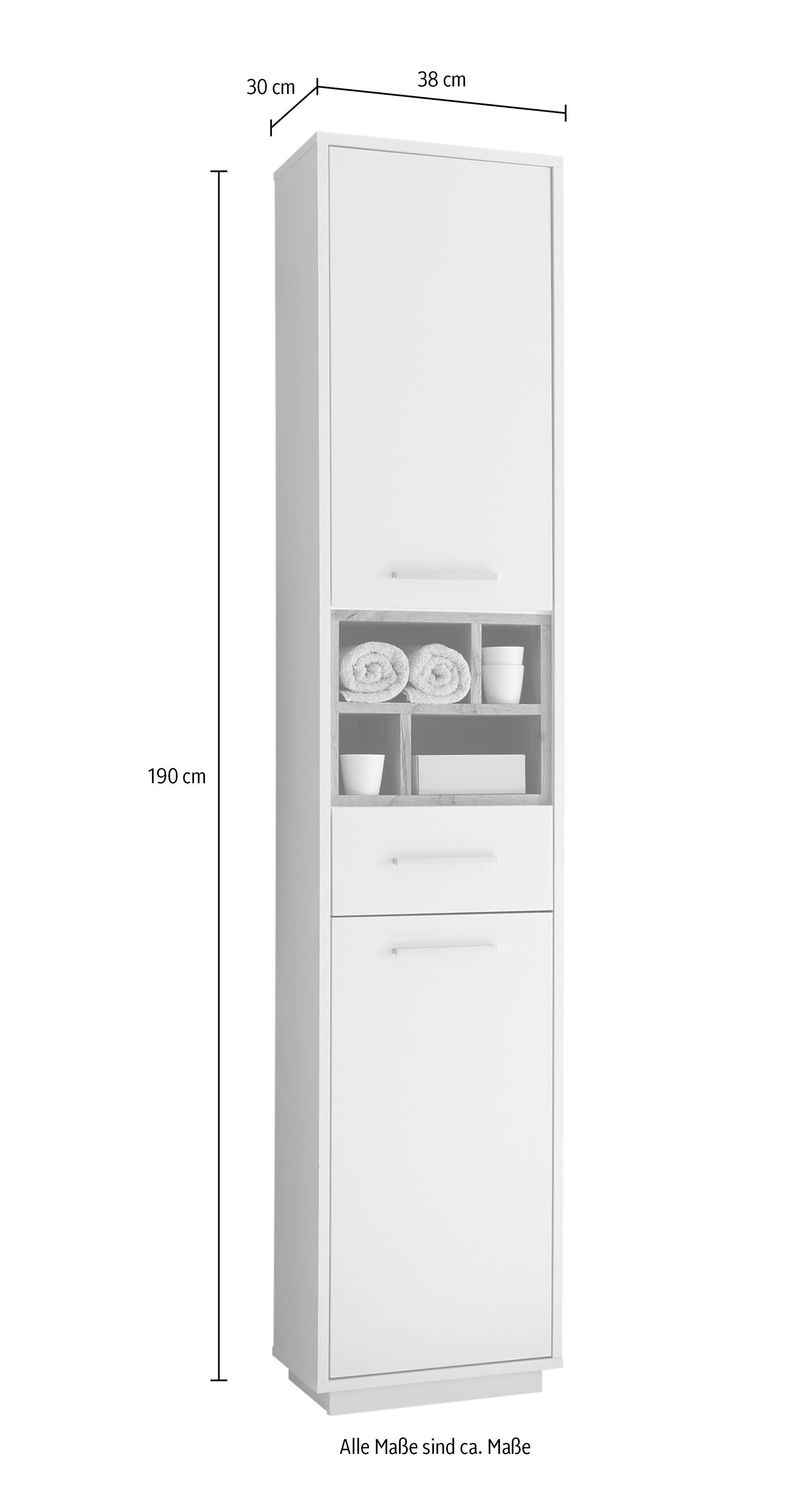 BASIC by Balculina Armoire haute »Mila, Badezimmerschrank BxHxT 38x190x30 cm« 1 cuis tlg. largeur 38cm, porte montable à gauche/droite, FSC-Mix 70%