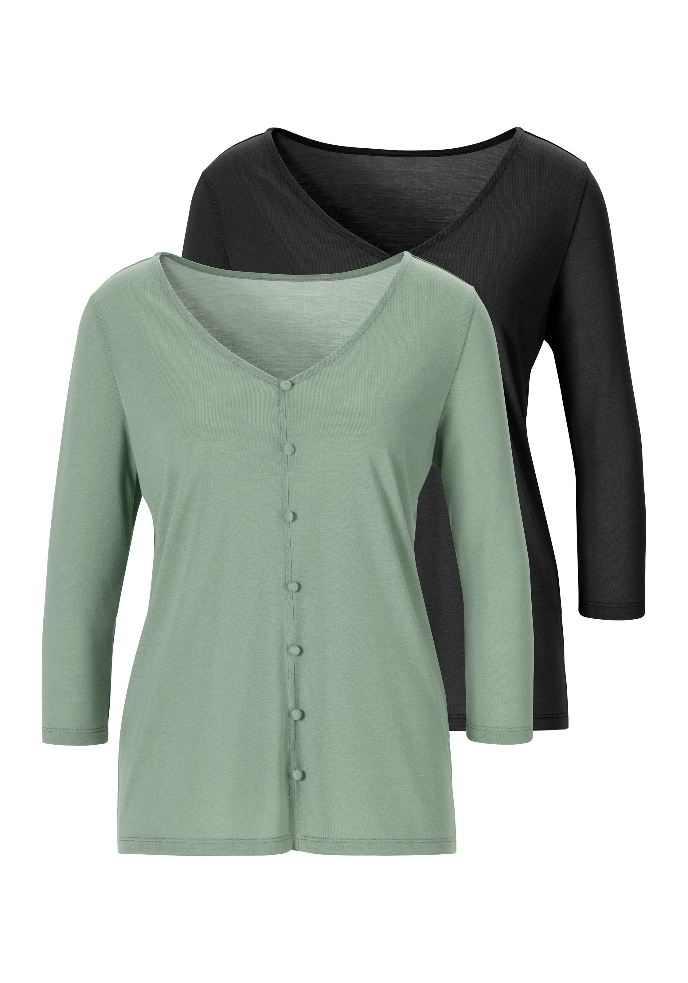 Image of Vivance 3/4-Arm-Shirt, (2er-Pack), mit aufgesetzter Knopfleiste bei Ackermann Versand Schweiz