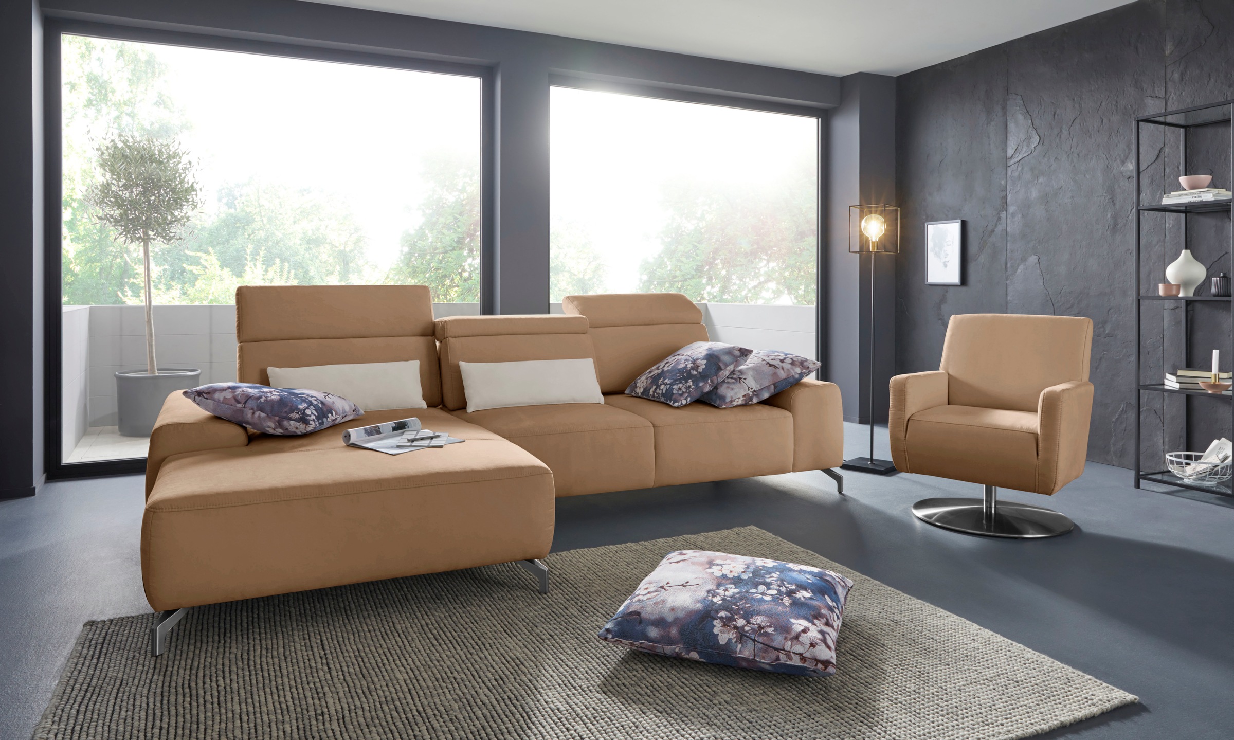 sit&more Ecksofa »Gizeh L-Form« Fusshöhe 12 cm, inklusive Sitztiefenverstellung und Kopfteilverstellung