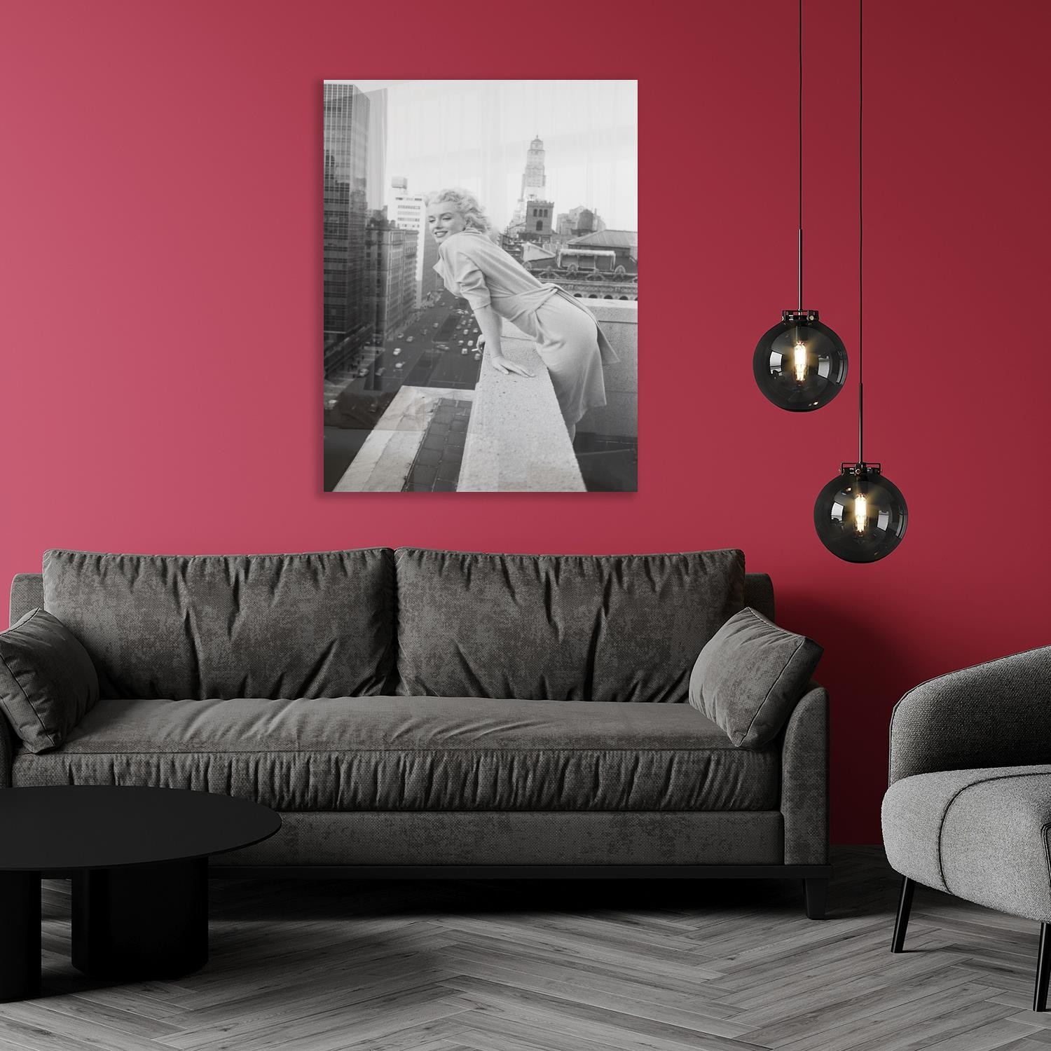 Image of queence Acrylglasbild "America" Frau Schwarz-Weiss Stars Fine Art-Print in Galeriequalität