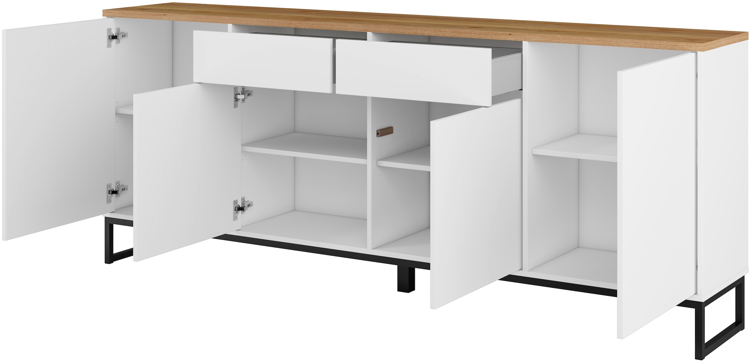 Home affaire Buffet »Alto, Breite 208,5 cm, grifflose Kommode 4 Türen/2 Schubkästen.« Schubladenschrank mit viel Stauraum, Einlegeböden verstellbar