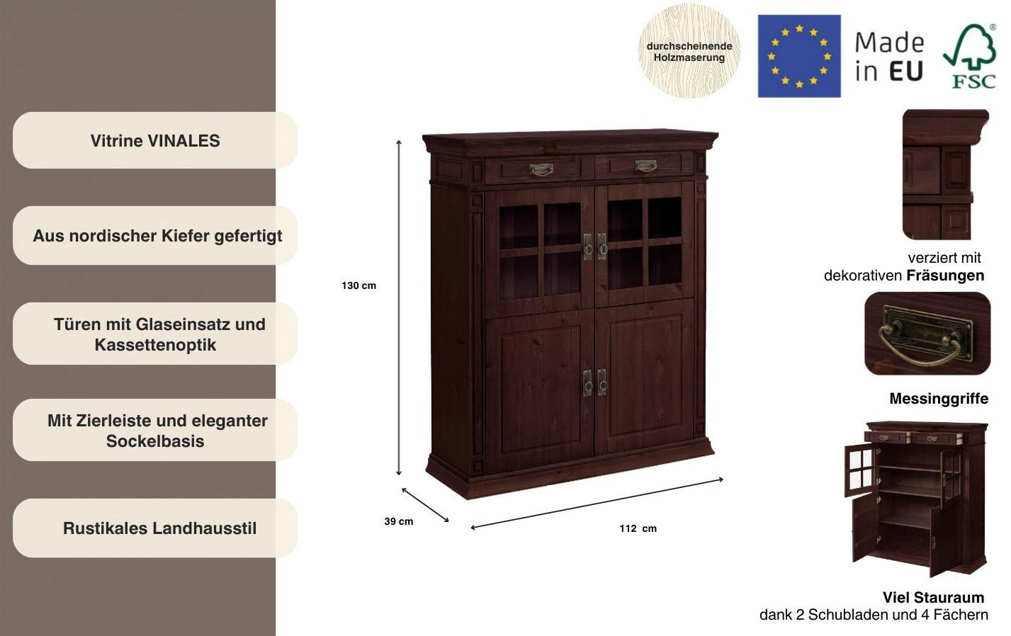 Home affaire Highboard »Vinales« Vitrine, Breite 112 cm
