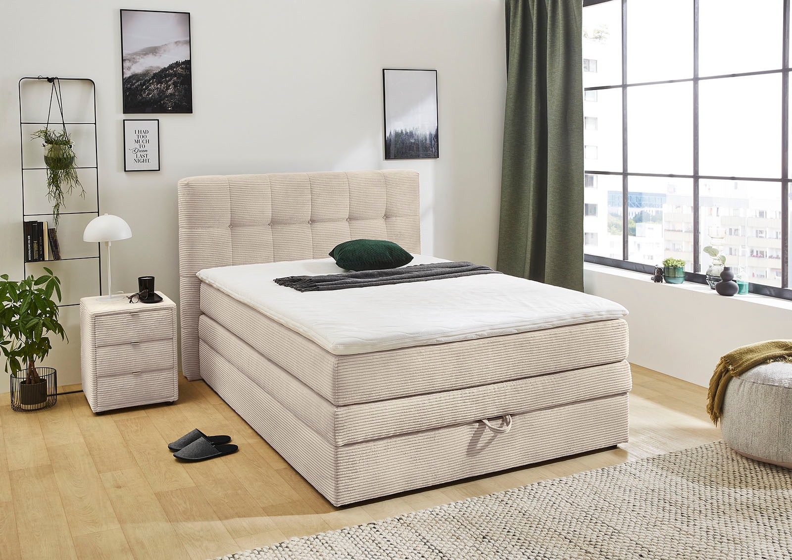 Jockenhöfer Gruppe Boxspringbett »AMY mit Bettkasten, inkl. Bonnell- oder Taschenfederkernmatratze H2-H4« mit 6 cm Kaltschaum-Topper, Cord-Bezug, 120x200 und 140x200 cm