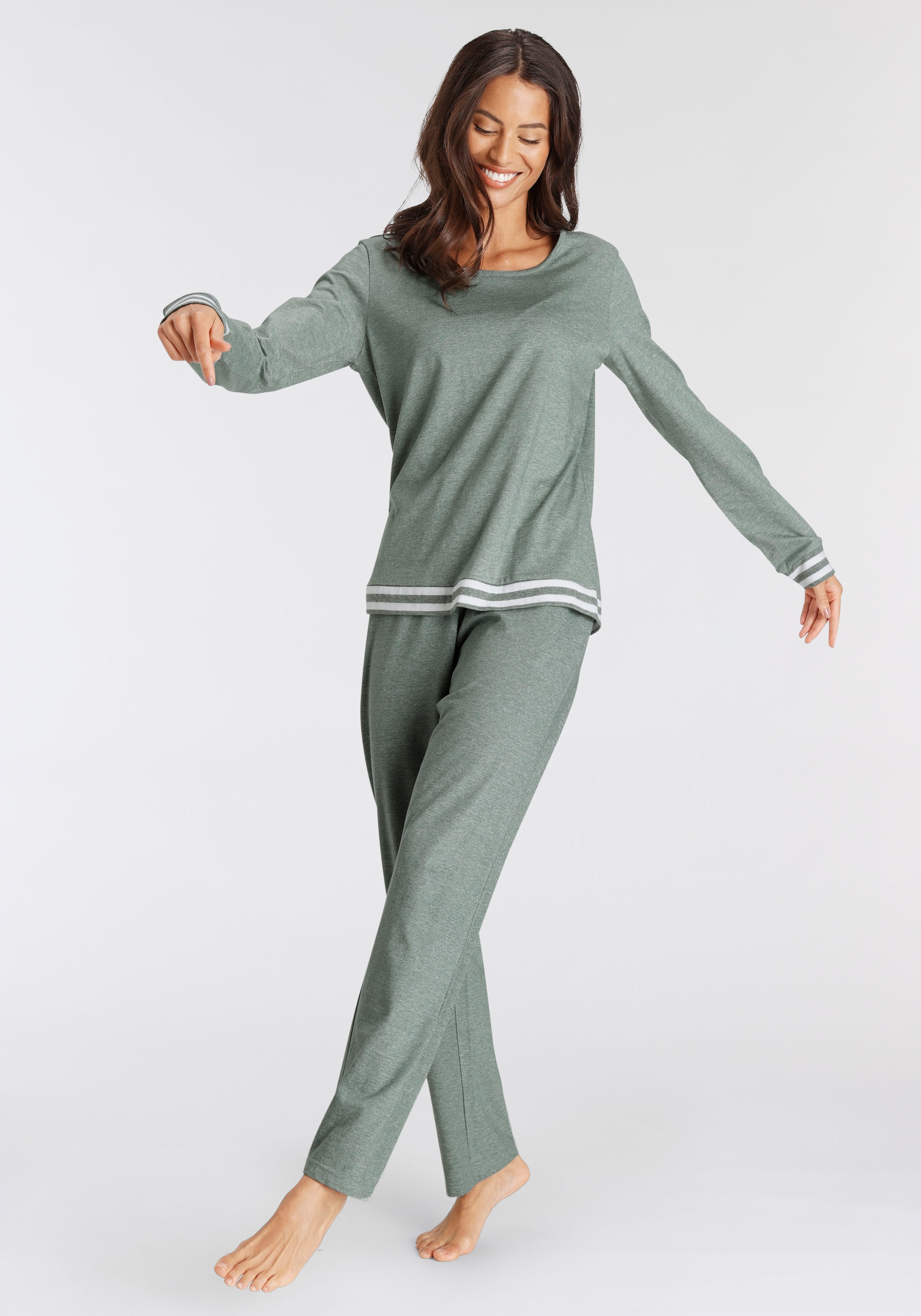 Vivance Dreams Pyjama, (2 tlg.), mit gestreiften Bündchen