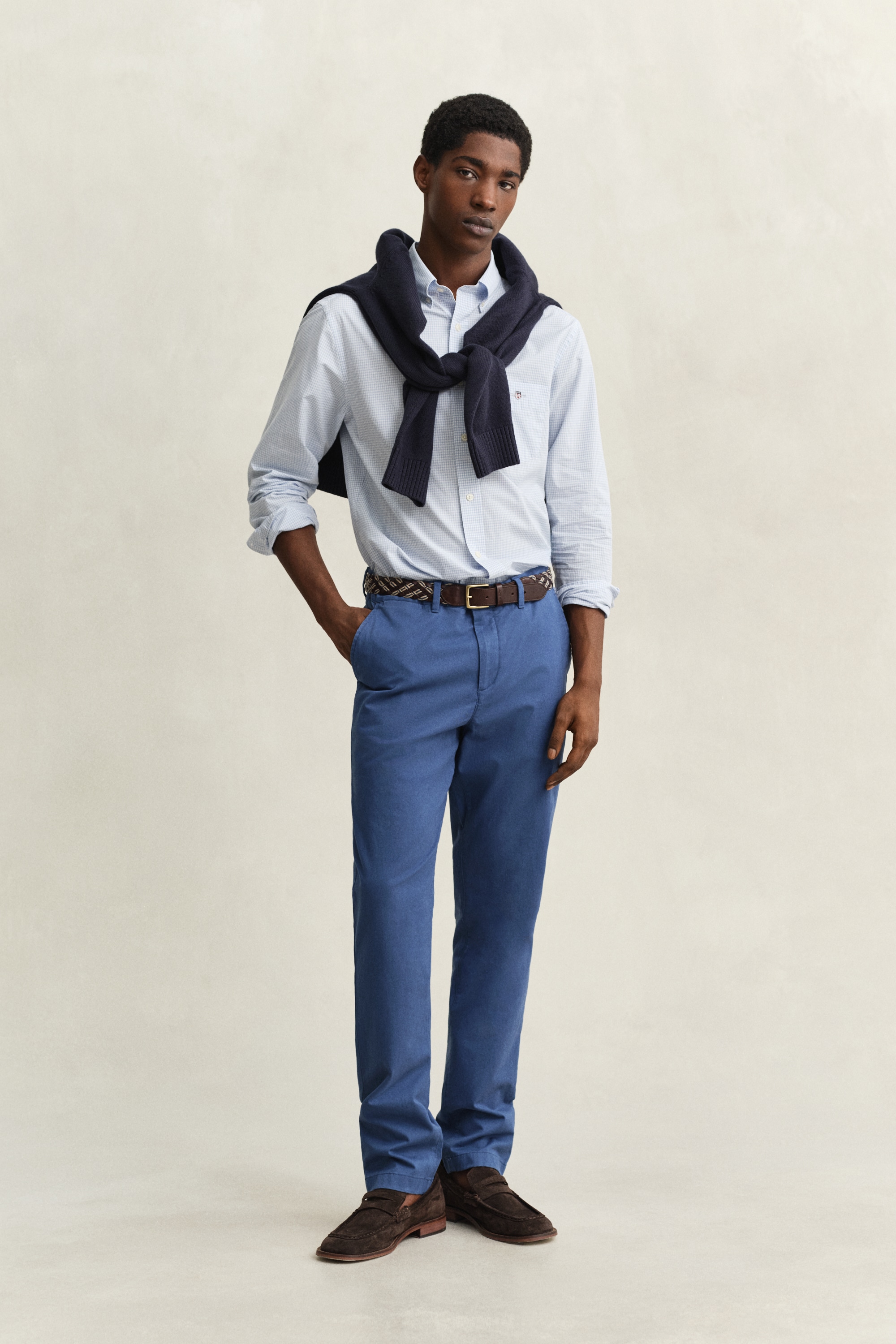 Gant Chemise à manches longues »REG CLASSIC POPLIN GINGHAM SHIRT« avec broderie logo, popeline de coton
