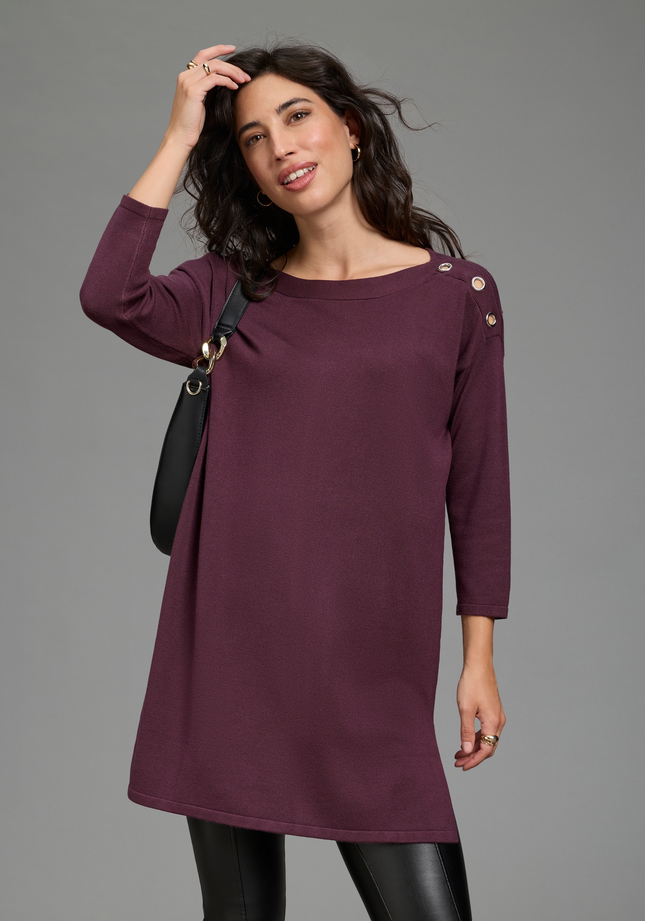 Laura Scott Pull en tricot avec manches 3/4 et détail clous